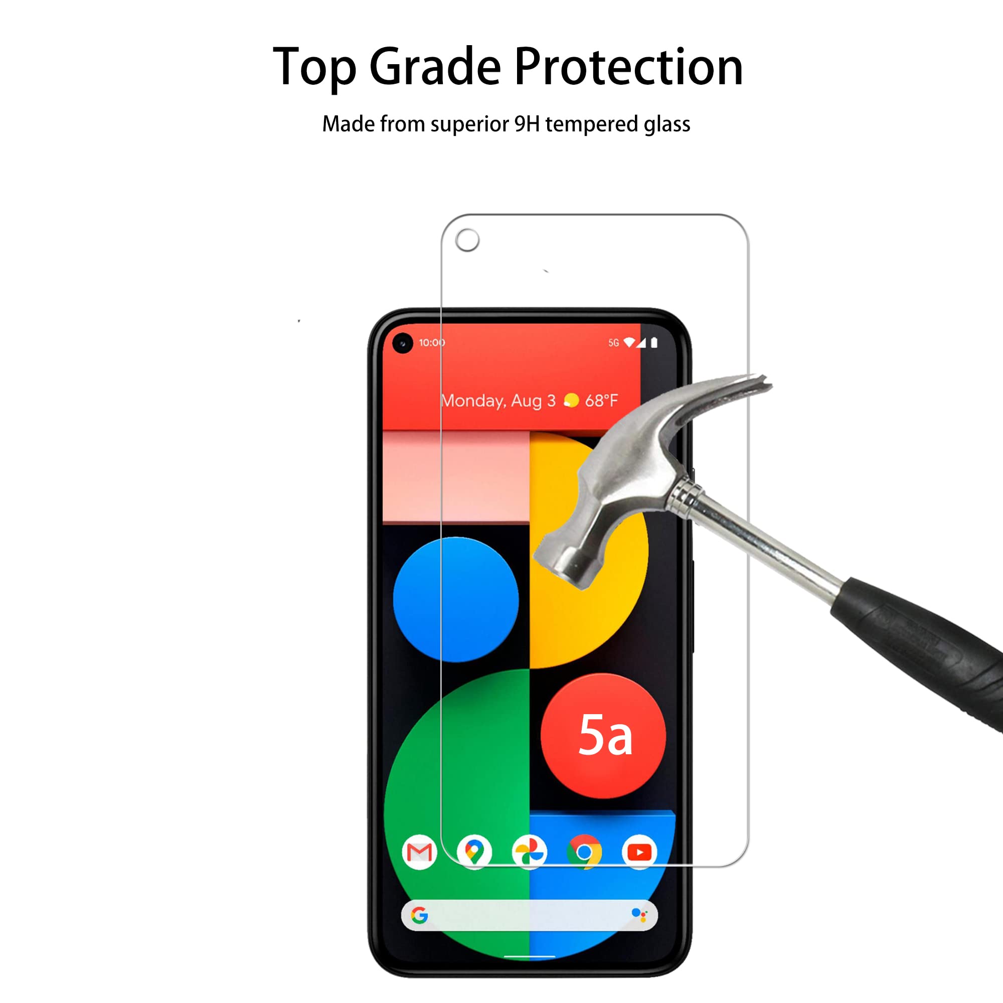 Hkkais Easy Alignment Frame Designed For Google Pixel 5A 5G Tempered Glass Screen Protector 2 Pack Camera Lens Protector Film 2