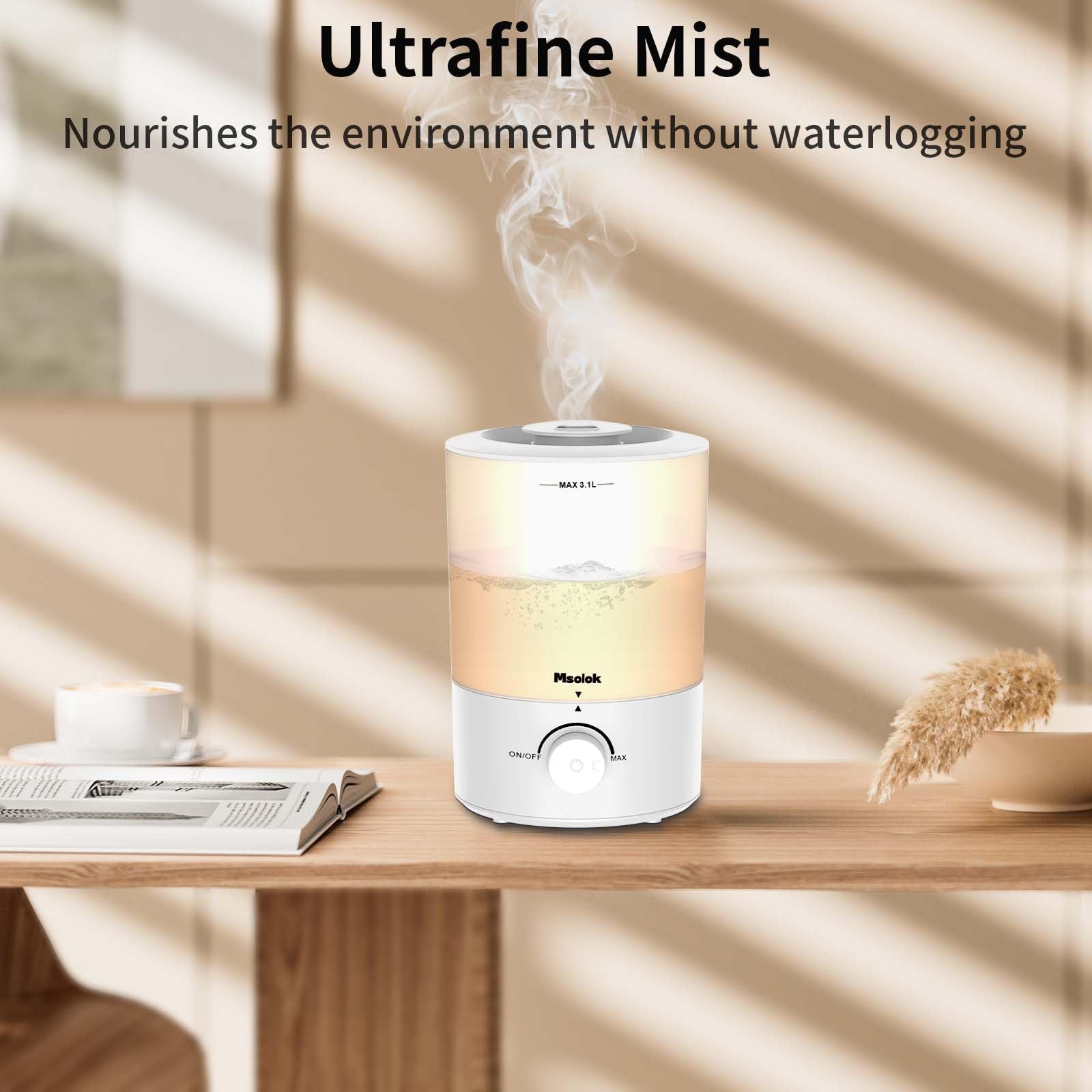 Humidifiers For Bedroom, Cool Mist Top Fill Essential Oil Diffuser With 25Watt For Home Large Room, 360 Nozzle, Rapid Ultrasonic