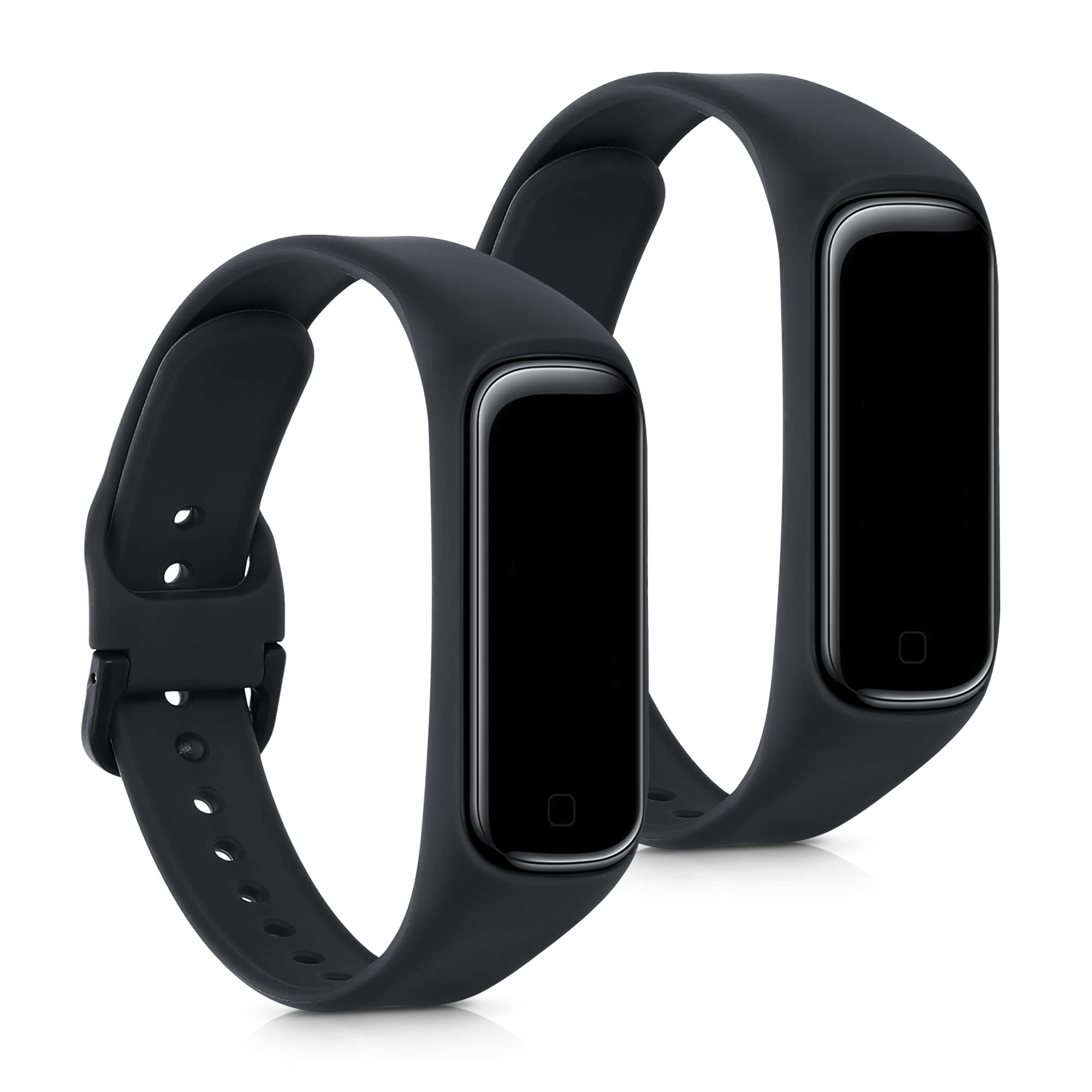 kwmobile Straps Compatible with Samsung Galaxy Fit 2 Straps - 2x Replacement Silicone Watch Bands - Black/Black