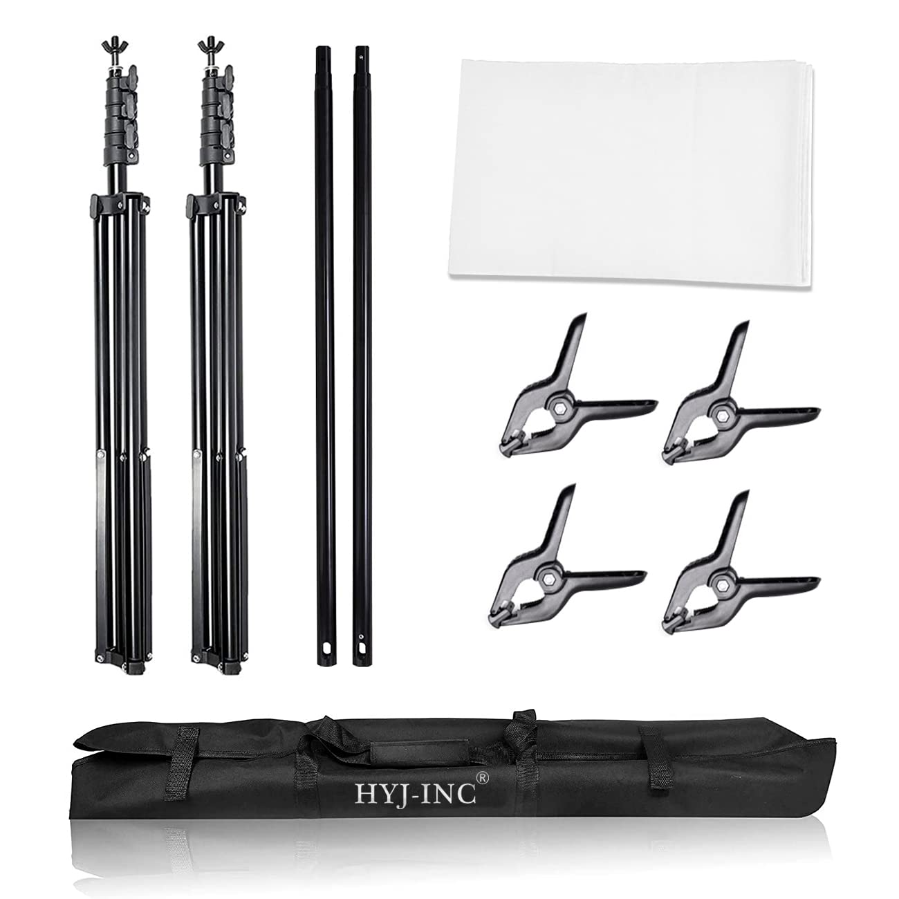 Hyj Inc Photo Background Support System With 8.5 X 10Ft Backdrop Stand Kit, 100% White Cotton Muslin Backdrop,Clamp, Carry Bag F