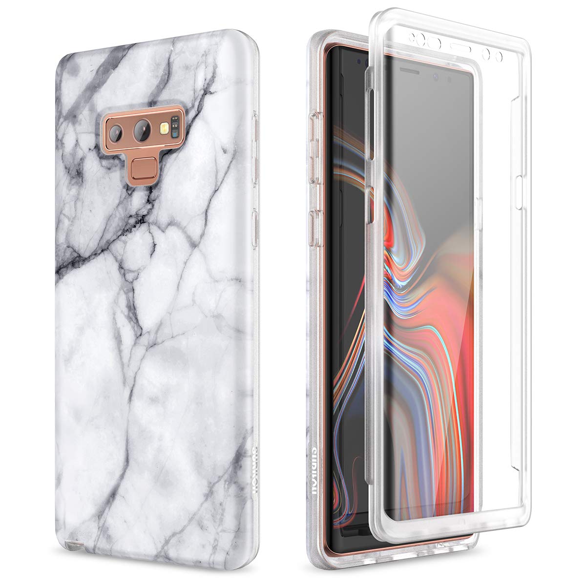 Suritch For Samsung Galaxy Note 9 Marble Case, [Built In Screen Protector] Natural Marble Full Body Protection Shockproof Rugged
