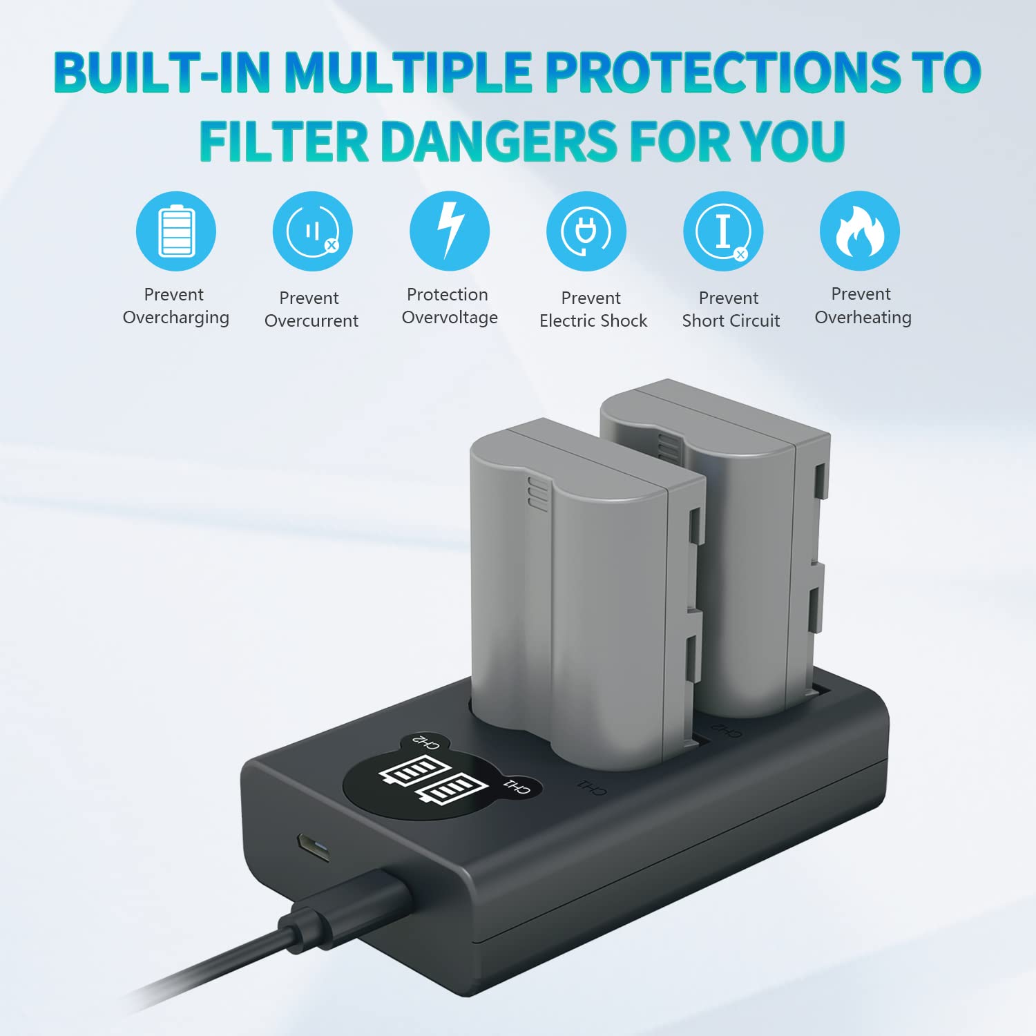 En El3E Battery 2 Pack And Lp Dual Usb Charger With Display For Nikon En El3E, El3, El3A, Mh 18, Mh 18A, Mh 19, Compatible With