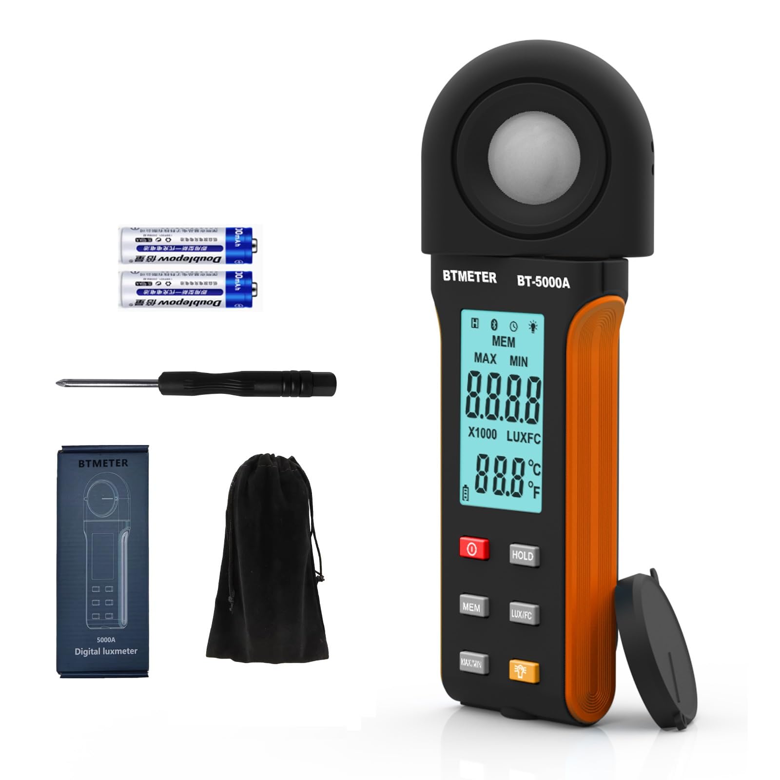 Btmeter Light Lux Meter Logger Bt 5000A, Digital Lumen Tester Measure Lighting Level Intensity 0.1~400,000 Lux(0.1~40,000 Fc) Fo