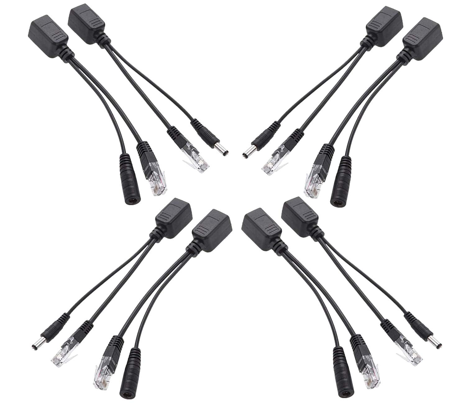 BeElion 4Pairs Passive PoE Injector and Splitter Kit with 5.5x2.1 mm DC Powerline Adapter Connector for IP Security Camera 10/100Mbps Network