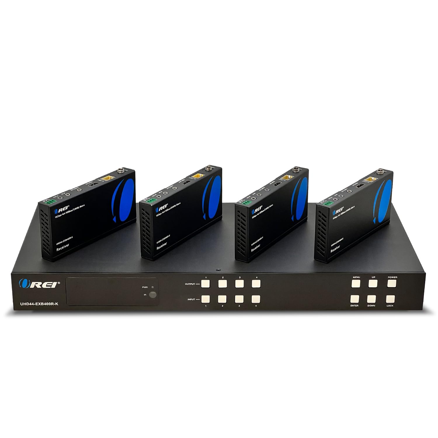 OREI 4X4 4K HDMI Matrix Switcher Extender - HDBaseT UltraHD 4K @ 60Hz 4:4:4 Over Single CAT5e/6/7 Cable with HDR, CEC & IR Contr