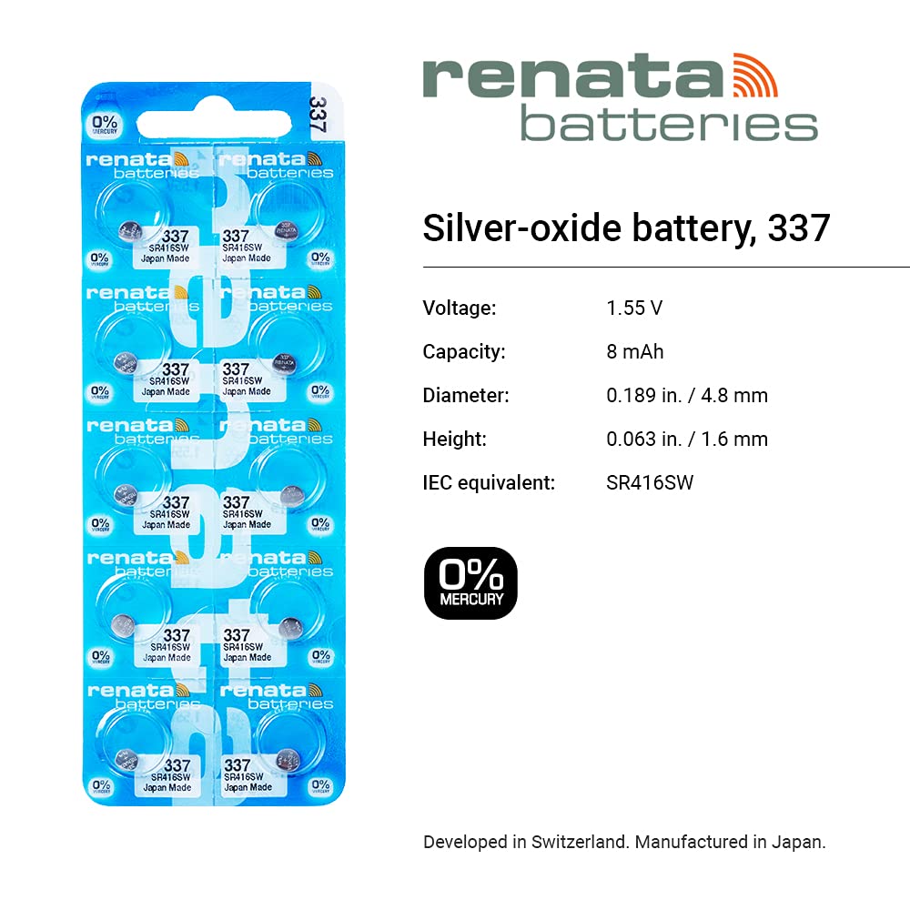 Renata 337 Sr416Sw Batteries   1.55V Silver Oxide 337 Watch Battery (2 Count)