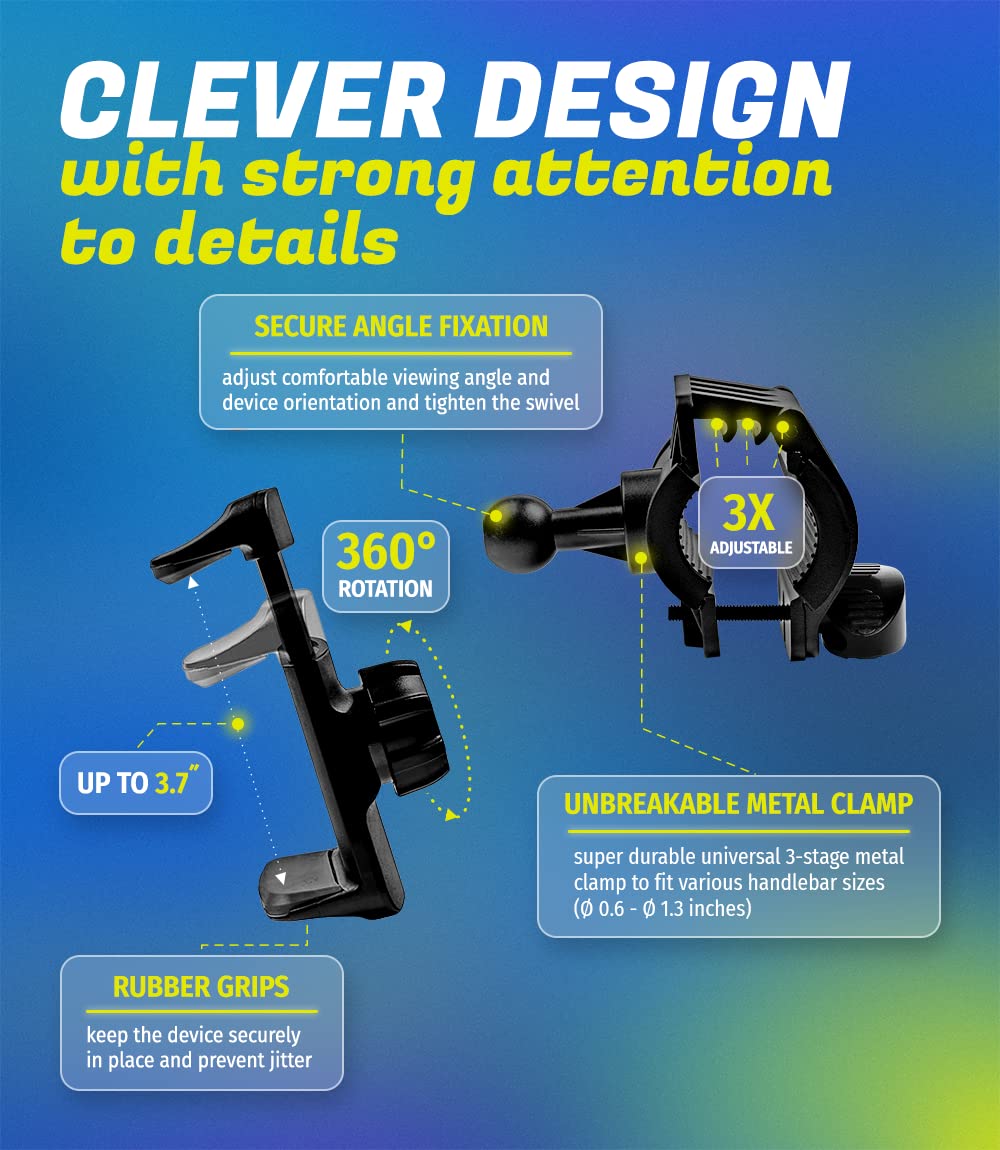 Metal Bike & Motorcycle Phone Mount For Any Smartphone (Iphone 16 Pro Max/E, Galaxy S25). Unbreakable Handlebar Cell Phone Holde