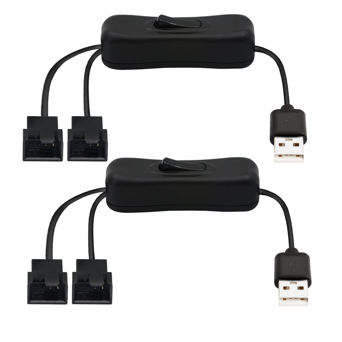 Pngknyocn 40Cm Usb To Dual 3 Pin / 4 Pin Pwm 5V Usb Sleeved Fan Power Adapter Cable, With On/Off Toggle(2 Pack)