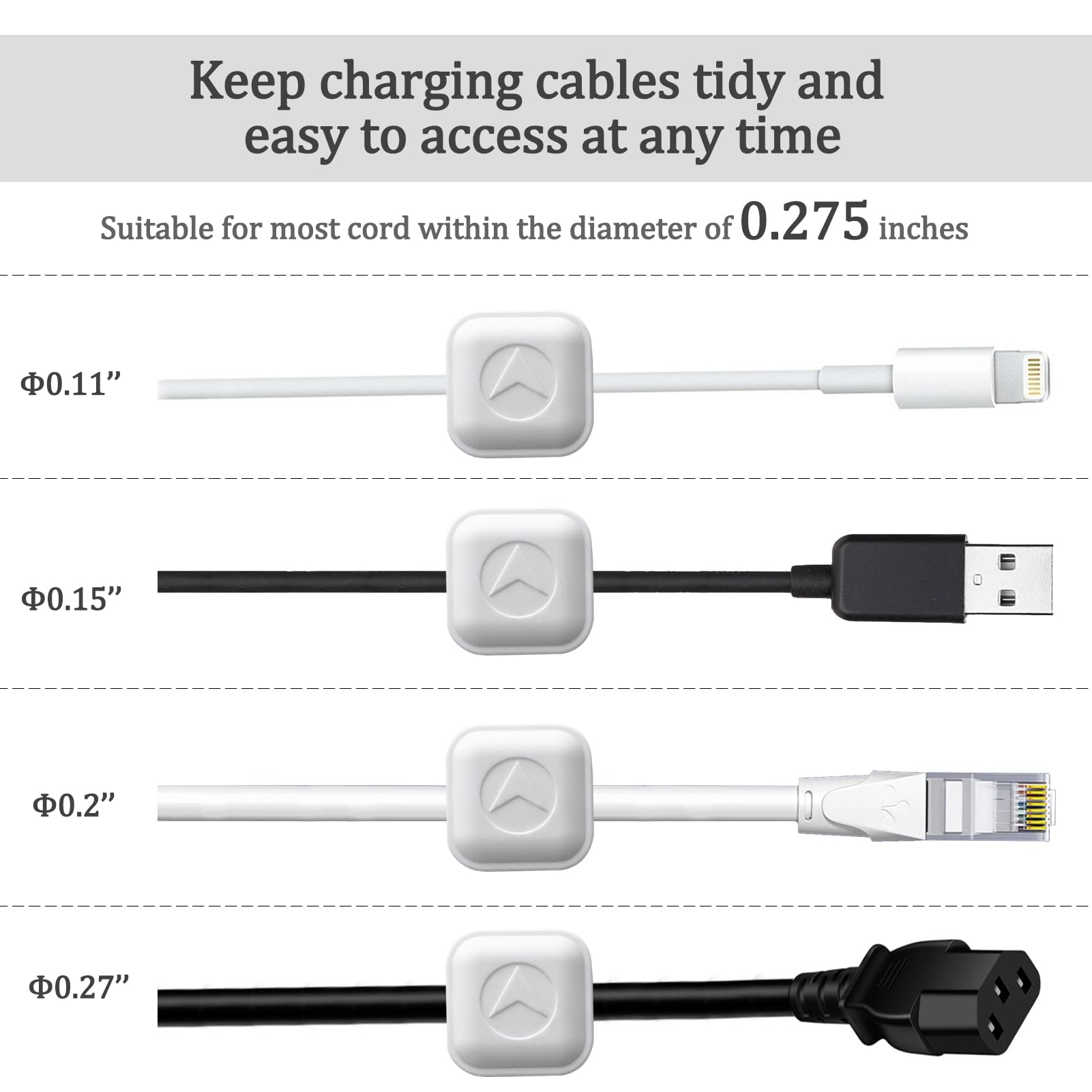 AukeyStar Magnetic Cord Organizer 6Pcs Adhesive Cable Clips Under Desk Management Plastic White