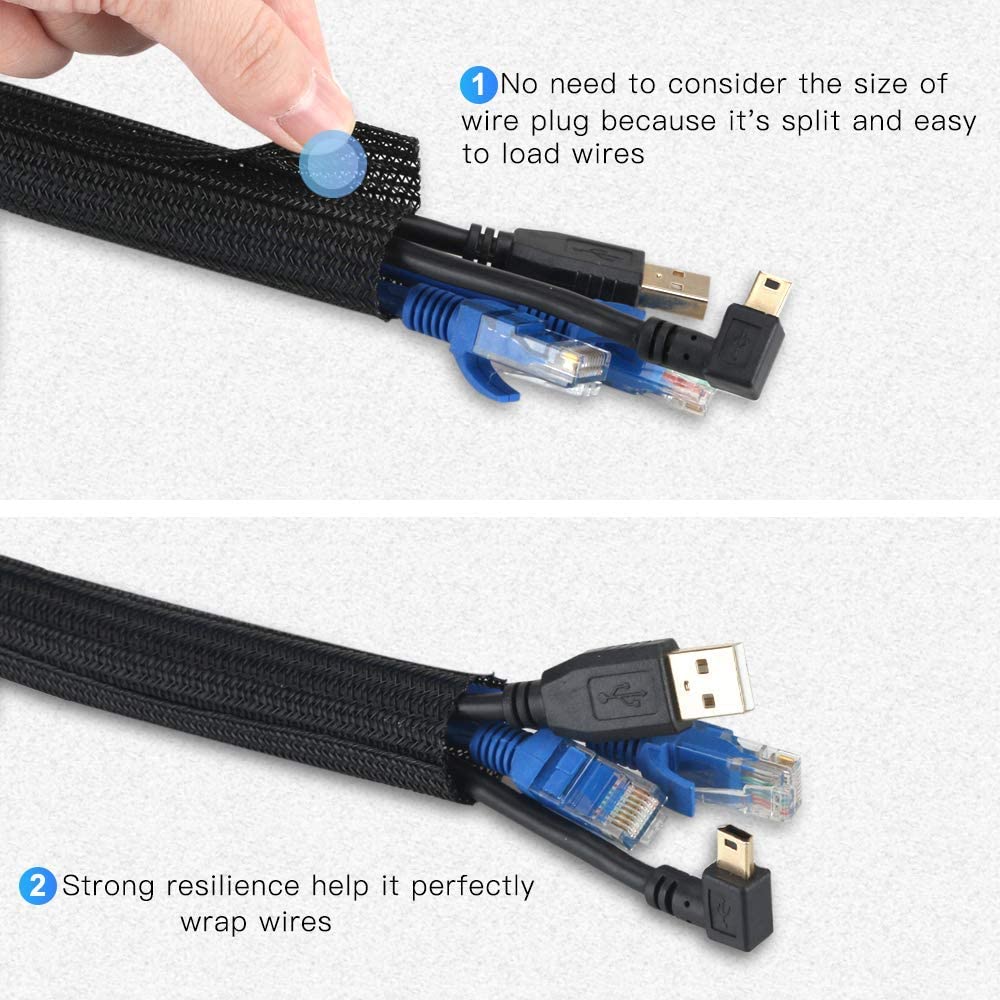 Agptek Cable Management Sleeve Cover 10Ft   4/5 Inch, Cord Management System For Desk Pc Tv Computer Projector Wires Protection