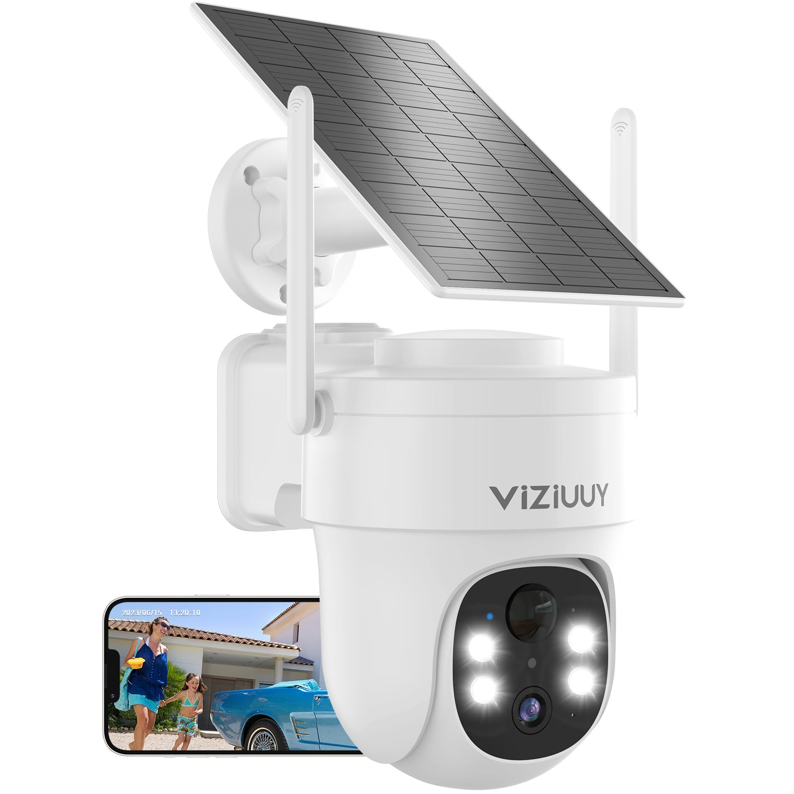 Viziuuy Solar Security Cameras Wireless Outdoor, 3Mp Pan Tilt 360Wifi Camera With Color Night Vision/Pir Sensor/2 Way Audio/Alex