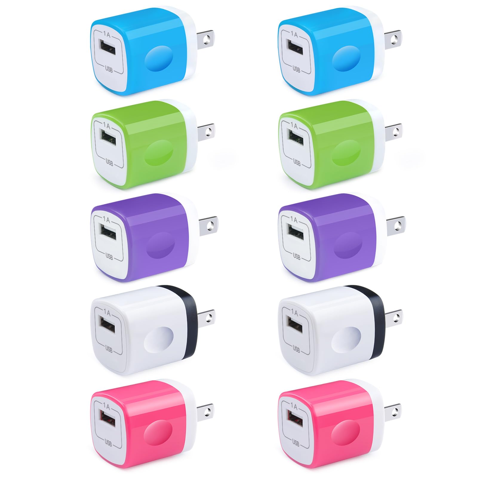 Usb Charger Plug,Fast Charging Block,1A Usb Cube 10Pack Wall Outlet Adapter Compatible Iphone 14/13 Pro Max/12/11/X/Se/8, Samsun