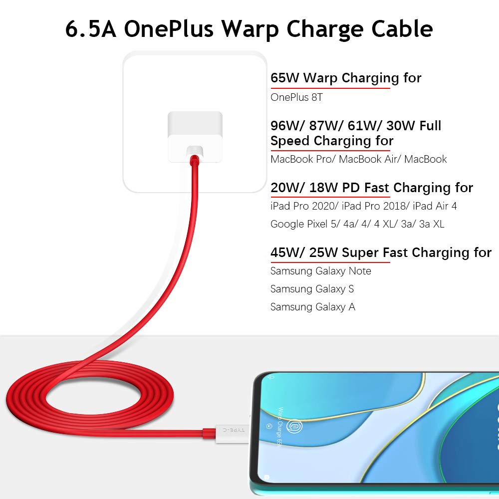 Cooya Charging Cable For Oneplus 9 Pro 8T 6.5A Warp Charge Usb C To Usb C Cable For Oneplus 10T 125W Supervooc 6Ft Super Fast Ch