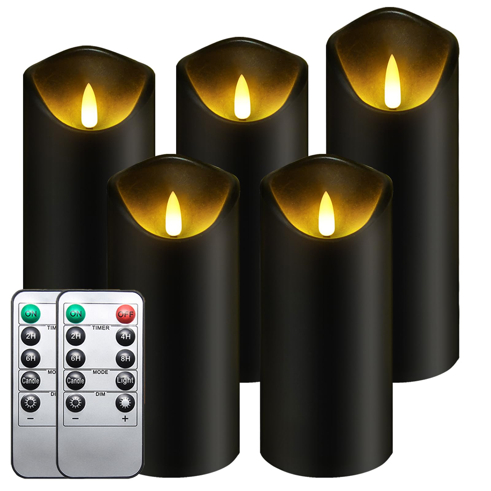Mumchasi Black Flameless Candles, Battery Operated Candles With Remote Timer, 5 Pcs Flickering Black Led Candles, Electric Pilla