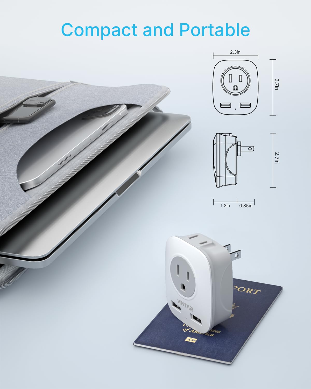 Us To Japan Plug Adapter, Vintar 2 Prong To 3 Prong Outlet Adapter 2 Outlets 2 Usb Ports, Japan Power Plug Adapter For Usa To Ja