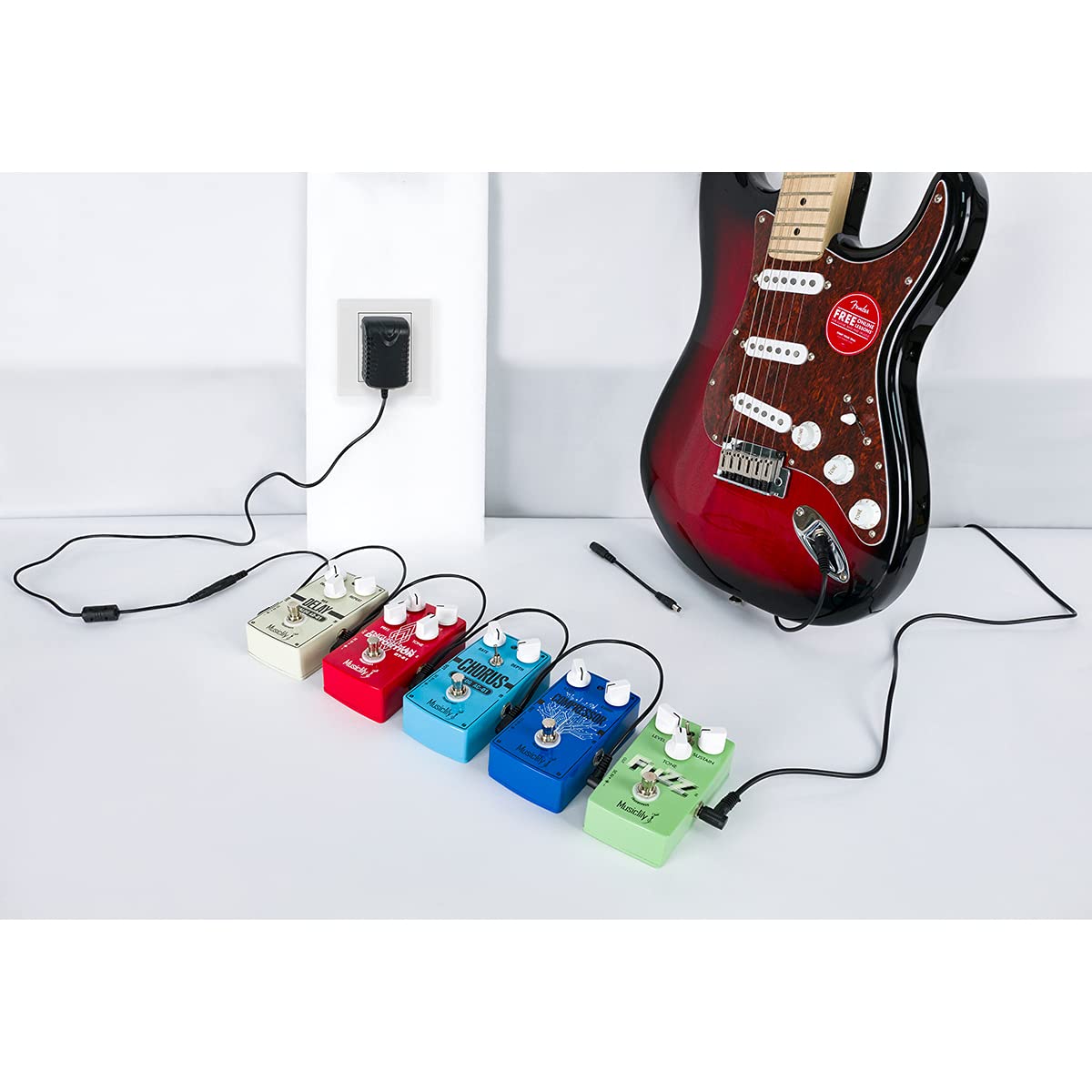 Musiclily Pro Eu Standard Guitar Pedal Power Supply Adapter 9V Dc With 5 Way Daisy Chain Cable & Reverse Polarity Cord For Effec