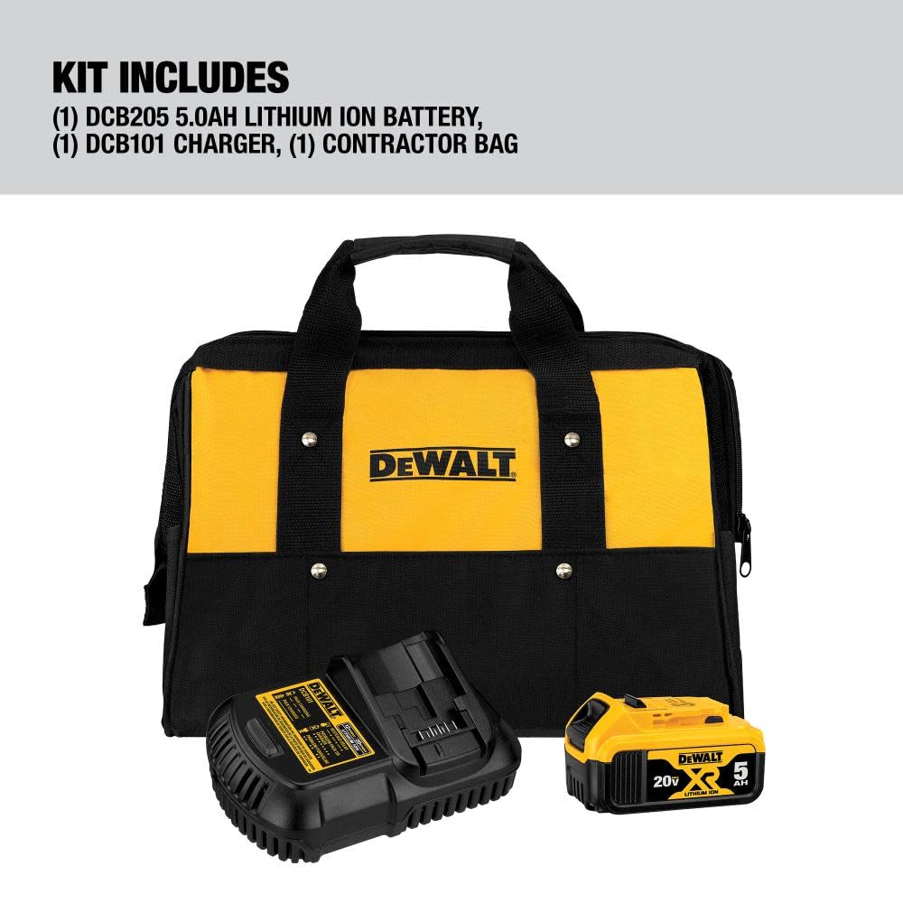 Dewalt 20V Max 5 Ah Lithium Ion Battery And Charger Kit With Bag (Dcb205Ck)