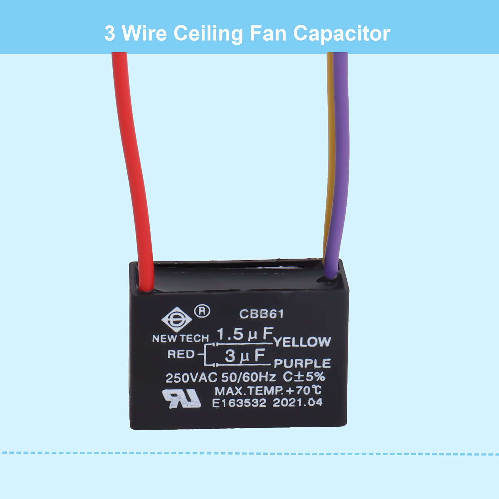 Podoy Ceiling Fan Capacitor ??.??????+?????? For Cbb61 1.5Uf+3Uf 3 Wire (Pack Of 2)