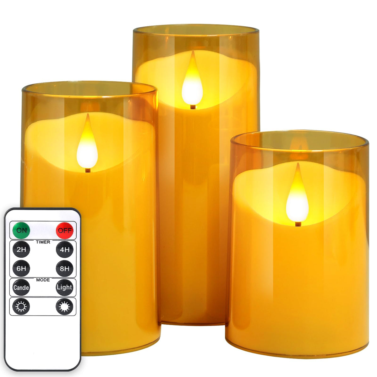 Nurada Flameless Candles: 3D Wick Battery Operated Led Pillar Candles - Acrylic Fake Candle Set For Home Decoration Romantic Amb
