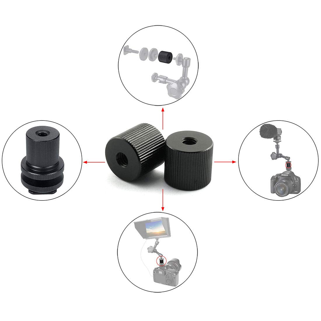 Hj Garden 2Pcs 1/4'' 20 Thread Tripod Nut Connection Mounts Nuts Articulating Arms Tripod Rigs Replacement Parts