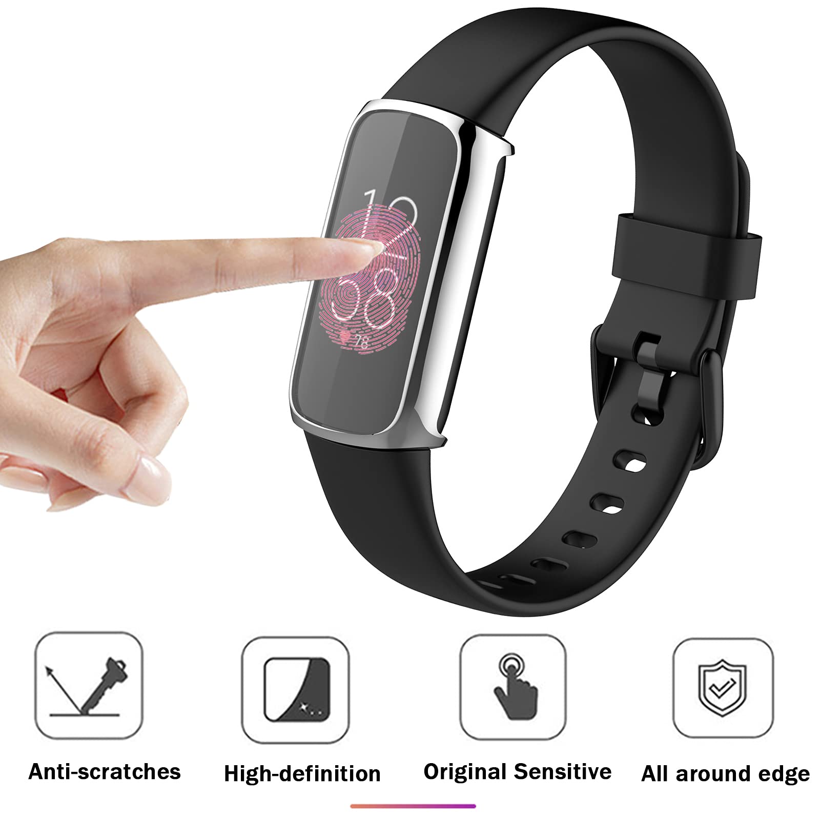 Ninki Compatible Fitbit Luxe Screen Protector Silver Case,Full Coverage Soft Tpu Cover Protector Bumper Case For Fitbit Luxe/Fit