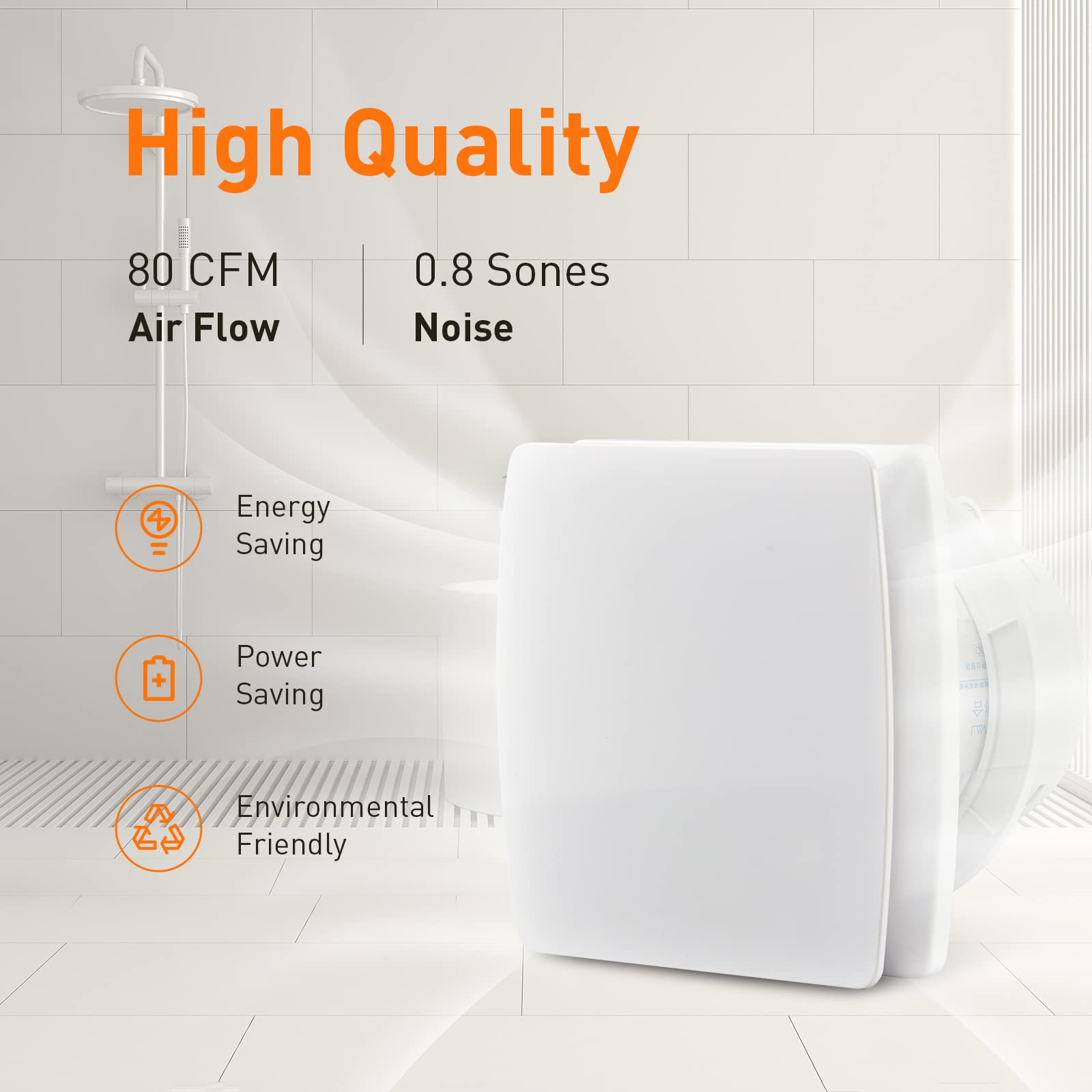 Hehou Bathroom Window Exhaust Fan - Super Quiet 4 In, 80 CFM, White, Plastic, Model: Hehou