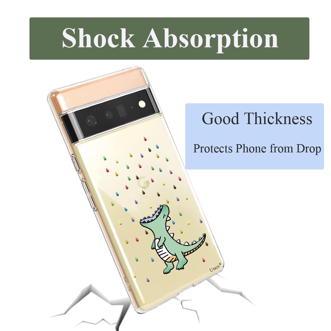 Unov Pixel 6 Pro Case Clear With Design Soft Tpu Shock Absorption Slim Embossed Pattern Protective Back Cover For Pixel 6 Pro 5G