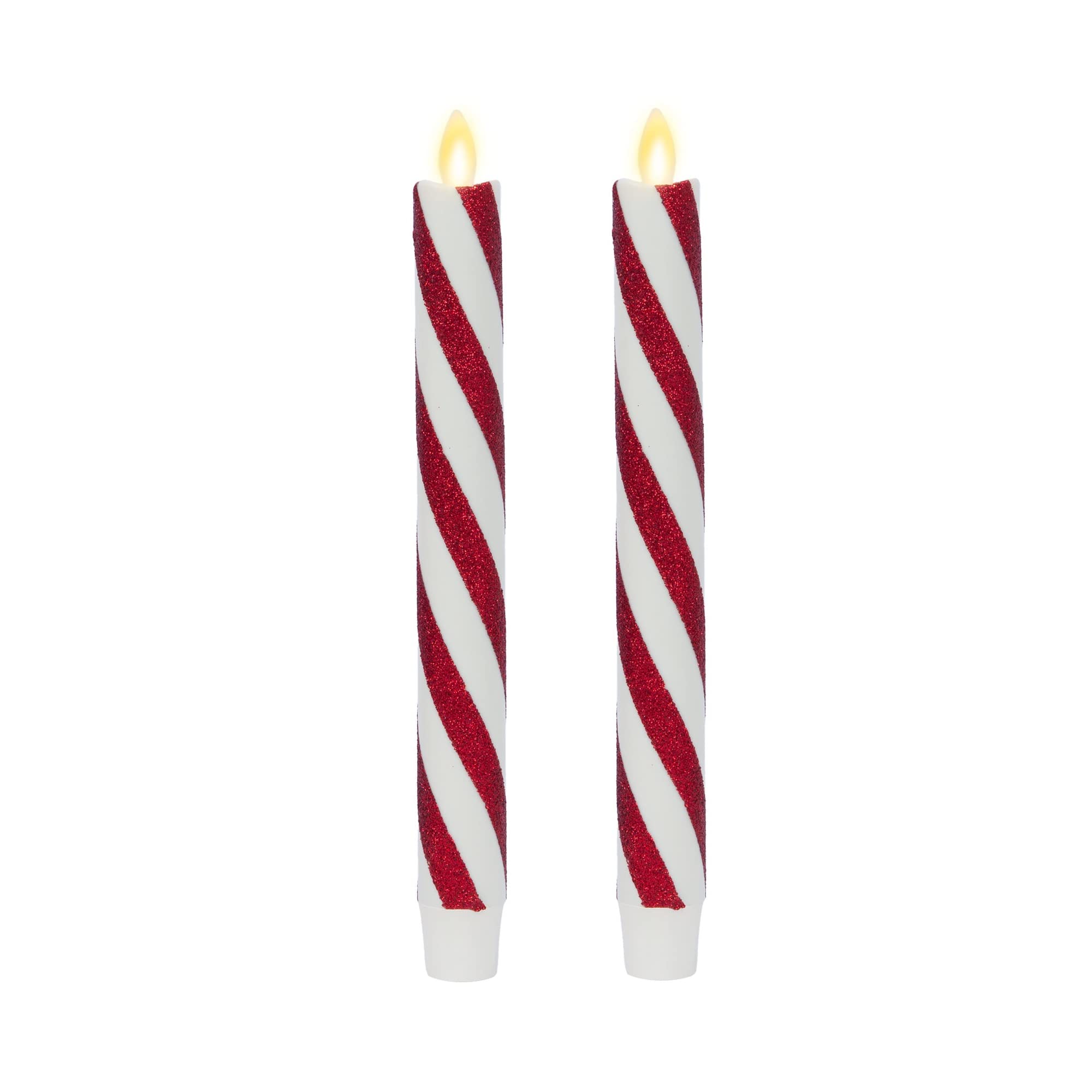 Luminara Set Of 2 Moving Flame Led Taper (1X9.75), Flameless Candle, Melted Edge, Smooth Wax, Unscented (Candy Cane Red)