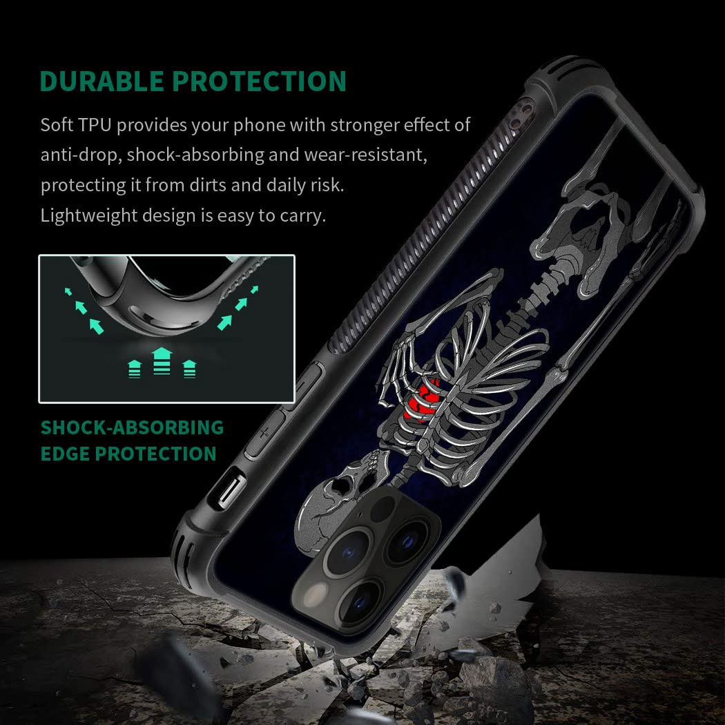 ZHEGAILIAN iPhone 14 Pro Max Case Tempered Glass Back Soft TPU Shock Protective Brake Heart Skeleton
