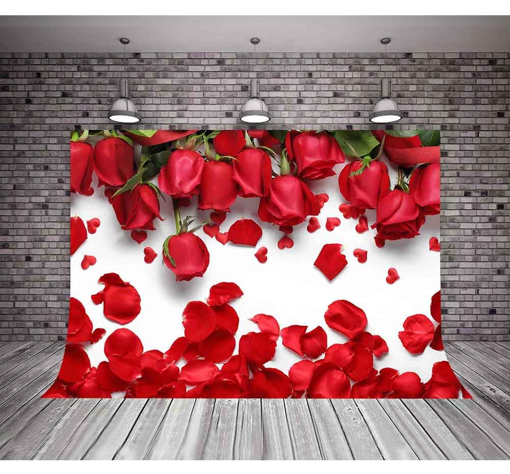Mtmety 10X7Ft White Background Romantic Red Rose Petals For Sweet 16 Party Photo Booth Props Backdrop Lfme403