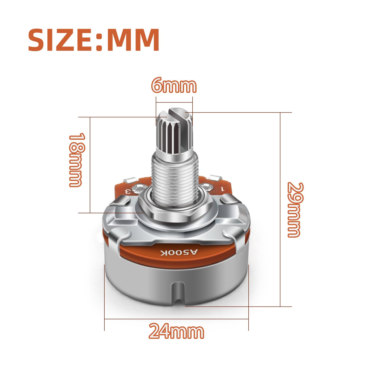 Saphue 4Pcs A250K+B250K+A500K+B500K Push Pull Potentiometer Brass Metric Coarse 18 Spline Split Shaft Pots Audio Taper Potentiom