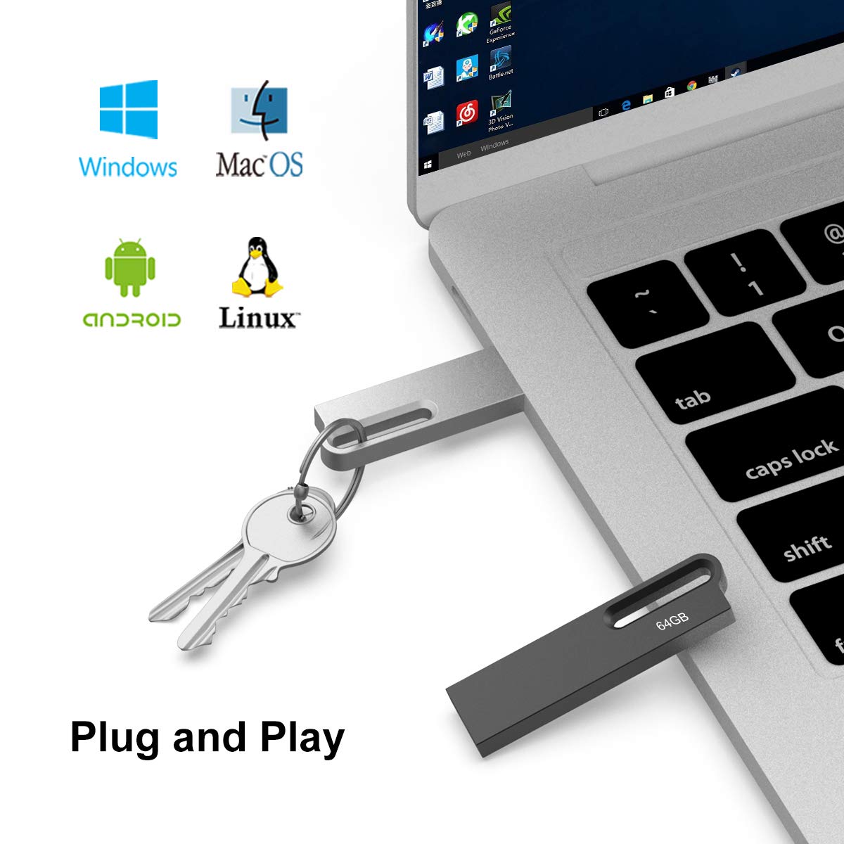 Aiibe 64Gb Flash Drive 2 Pack Metal Usb Drive Thumb Drive 64 Gb Usb 2.0 Memory Stick Waterproof Usb Flash Drive Portable Jump Drive Zip Drives With Keychain (64G, 2 Colors: Black Silver)