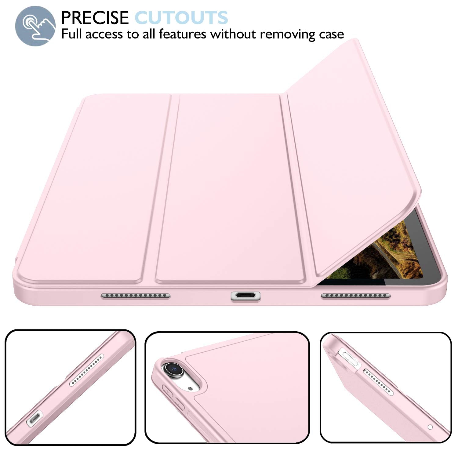 Imieet Ipad Air 11 Inch Case M2 2024, Ipad Air 5Th/4Th Generation Case 2022/2020 10.9 Inch With Pencil Holder, Trifold Stand Smart Case(Pink)