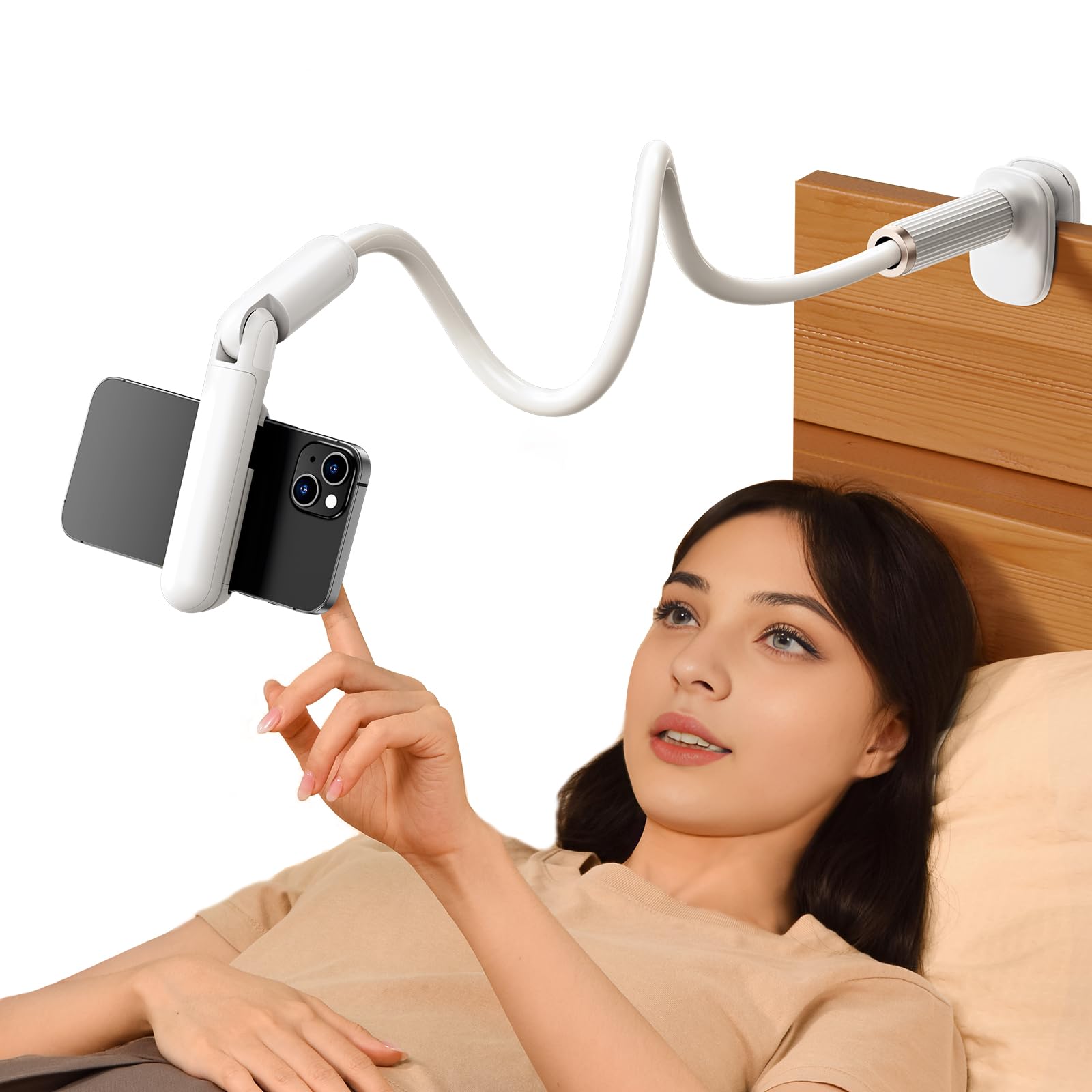 Nediea Phone Holder For Bed, Gooseneck Cell Phone Stand With Clamp Mount, 900Rotation Overhead Lazy Bracket With Flexible Long A