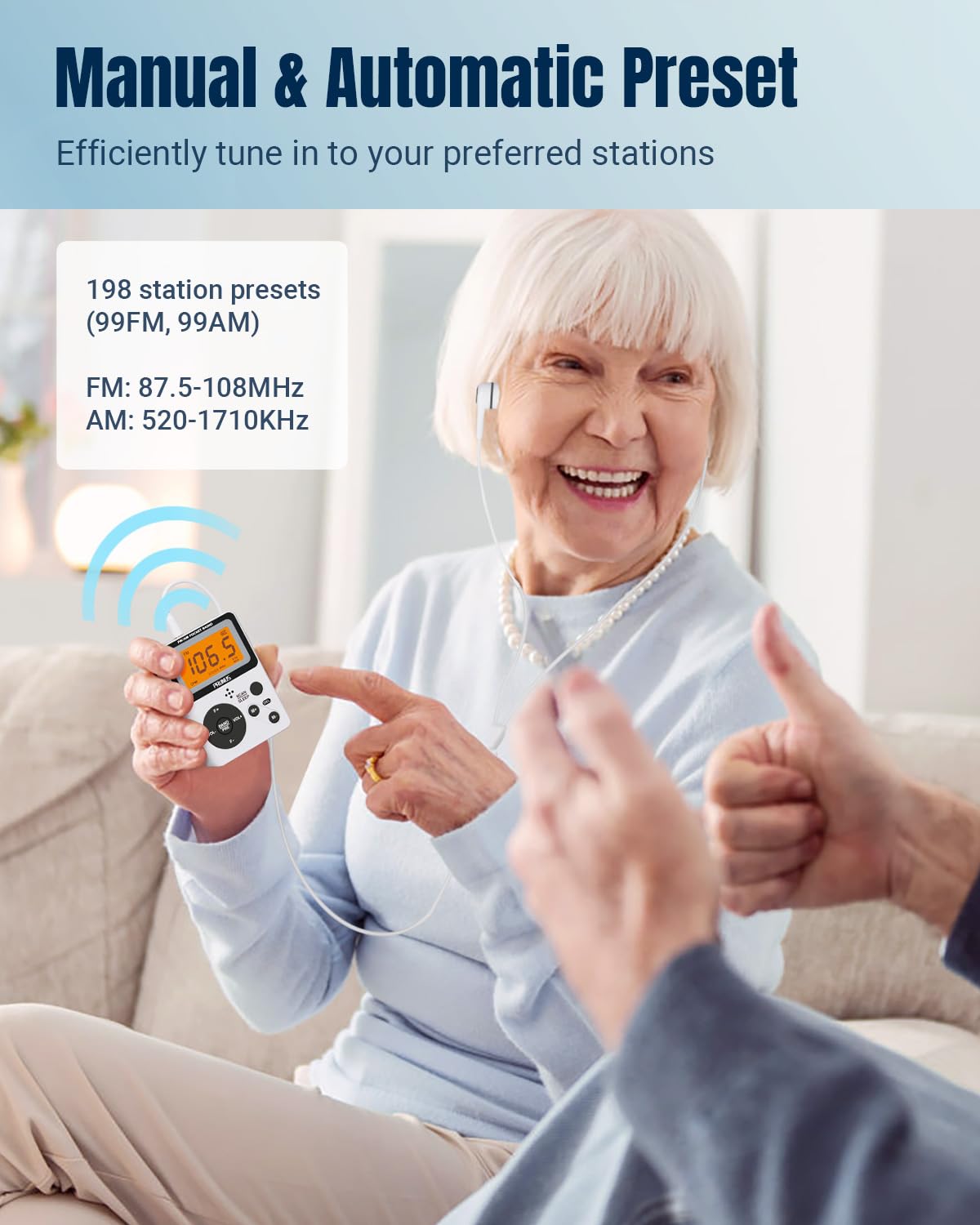 Prunus J-159 Pocket Am Fm Radio Portable With Stereo Earphone, Battery Operated Radio By 2 Aaa, Manual Preset, Large Screen, Loc