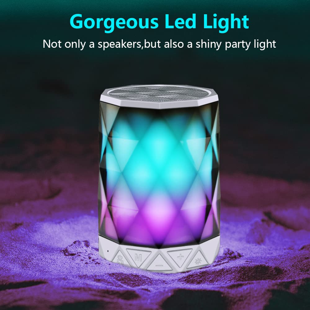 Lfs Led Portable Bluetooth Speakers With Lights, Night Light Waterproof,Speakers Color Change Computer Speaker,Mic Tf Card Tws Support For Iphone Samsung Gaming Christmas (White)