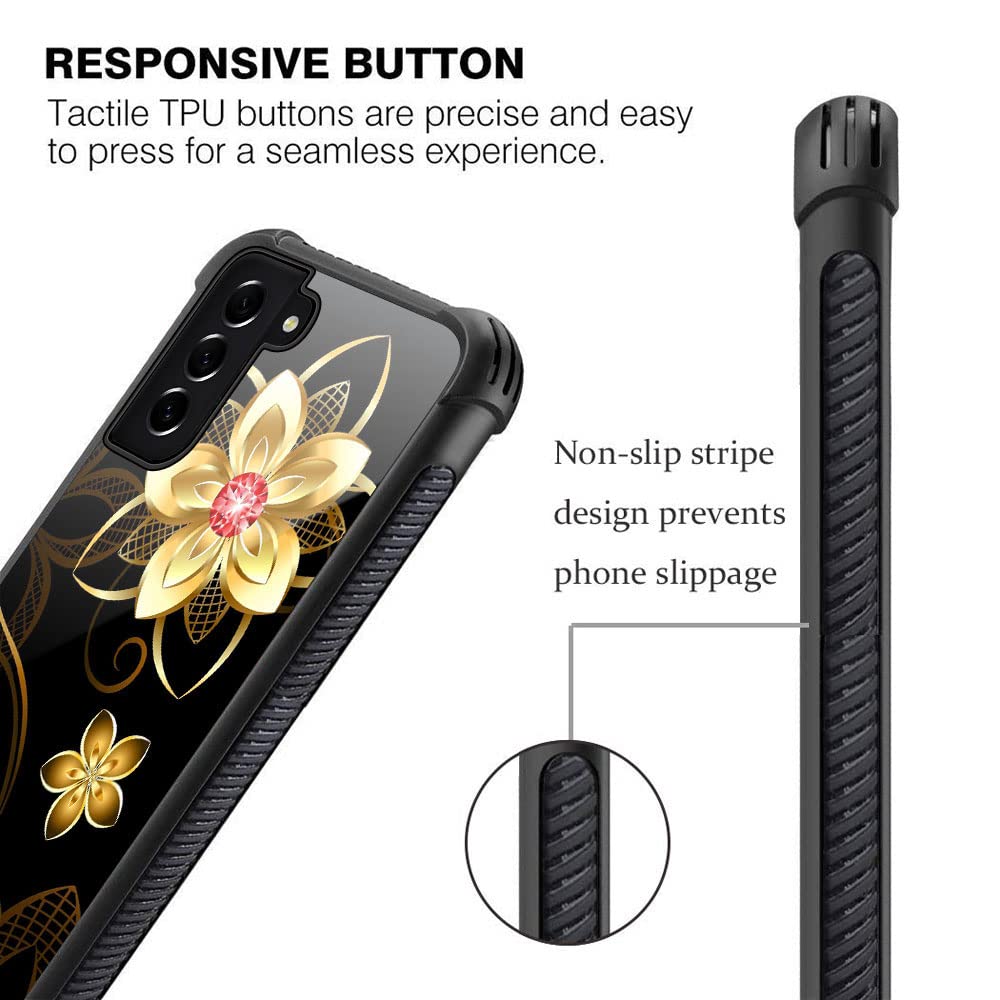 ZHEGAILIAN Samsung Galaxy S21 5G Phone Case Golden Flower Anti-Scratch TPU Organic Glass