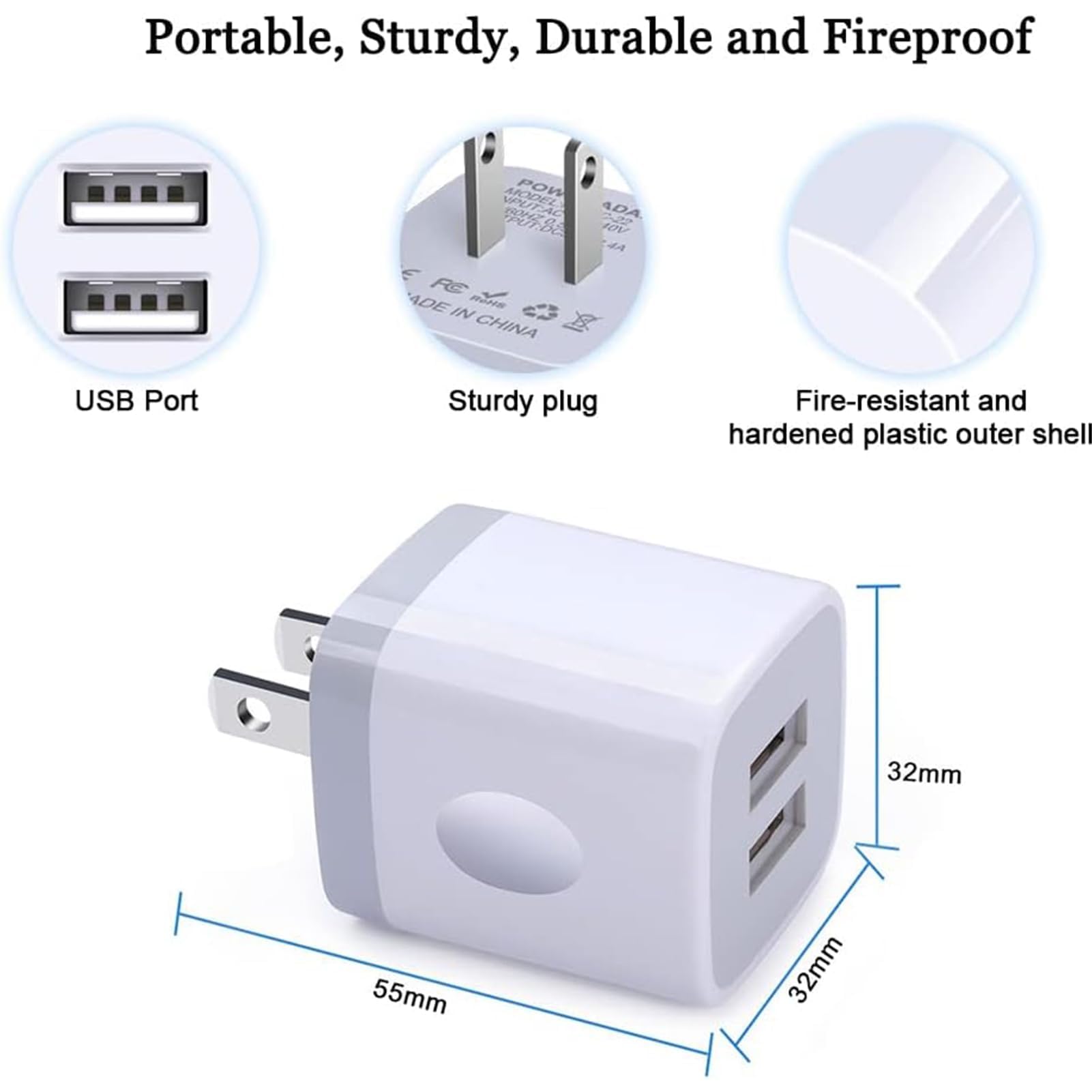 Usb Charger Wall Plug, Fivebox 5Pack 2.1Amp Fast 2Ports Usb Wall Power Adapter Charging Block Base Charger Brick Cube Box For Ip