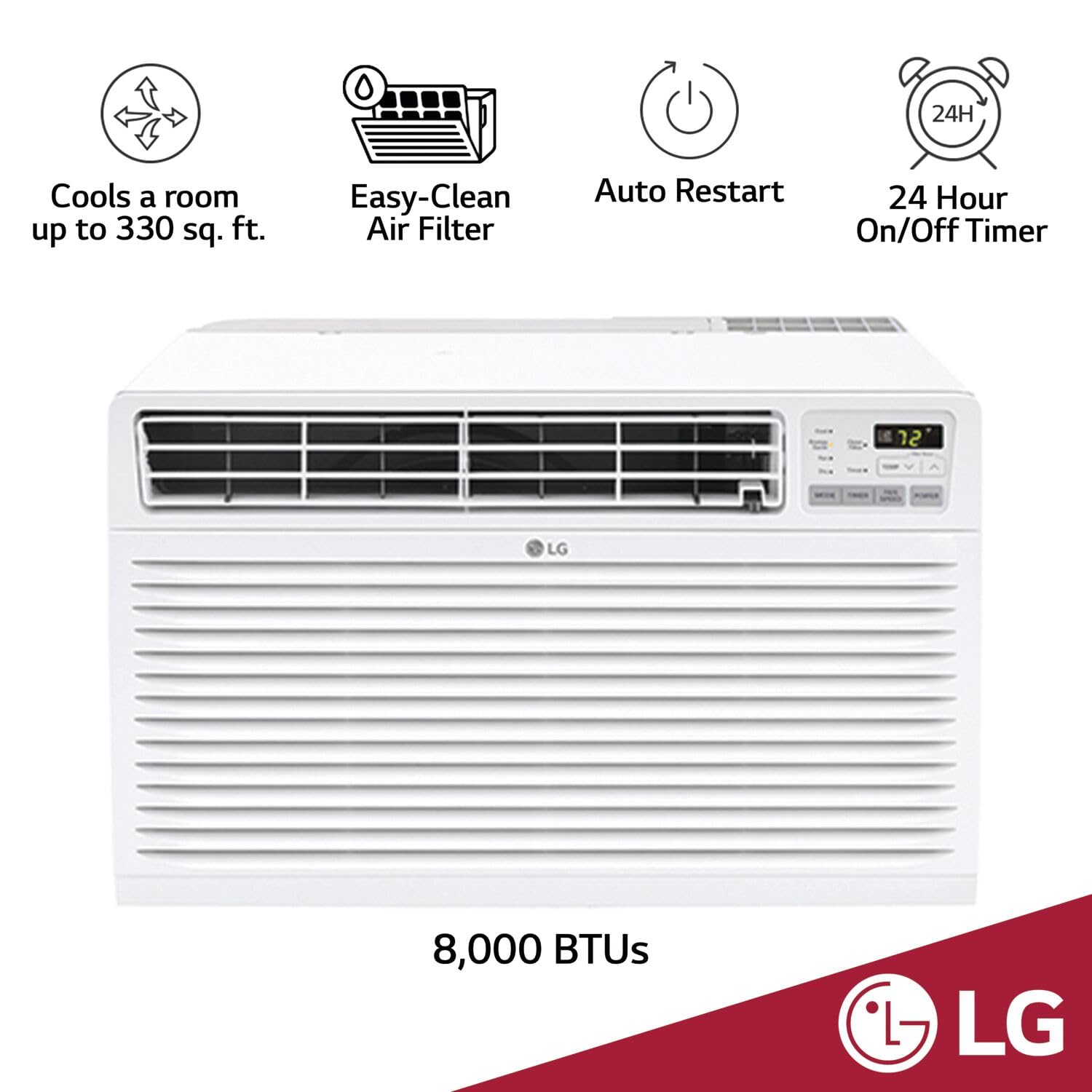 Lg 7,800 Btu Through The Wall Air Conditioner, 115V, Ac Wall Unit For Rooms Up To 330 Sq. Ft., Perfect For Bedroom Or Office, Wa