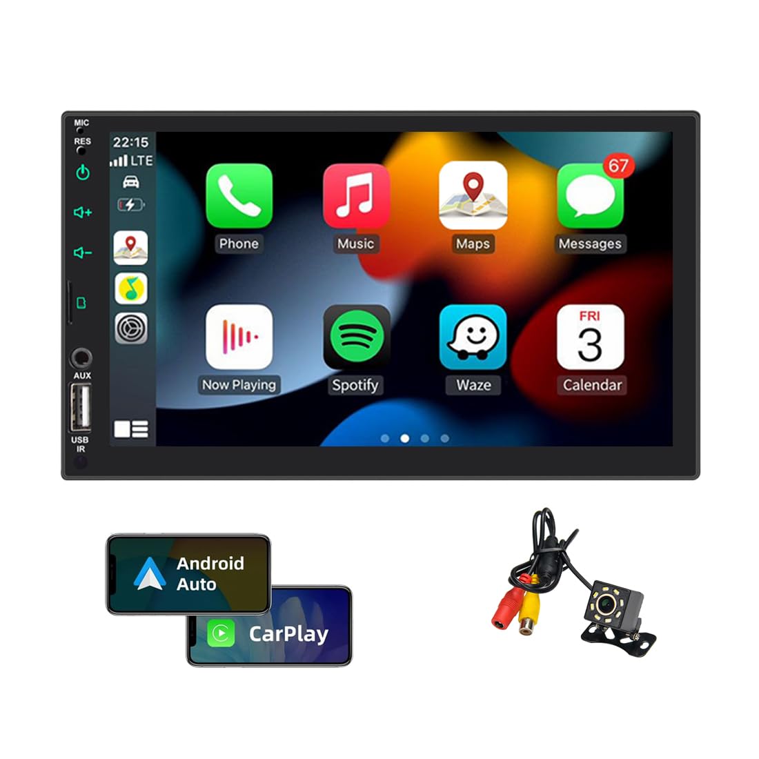 12V 7 Inch Car Radio 2 Din Stereo Fm Compatiable With Android Auto For Carplay Mp5 Player Bluetooth Mirror Link With 8 Led Rever