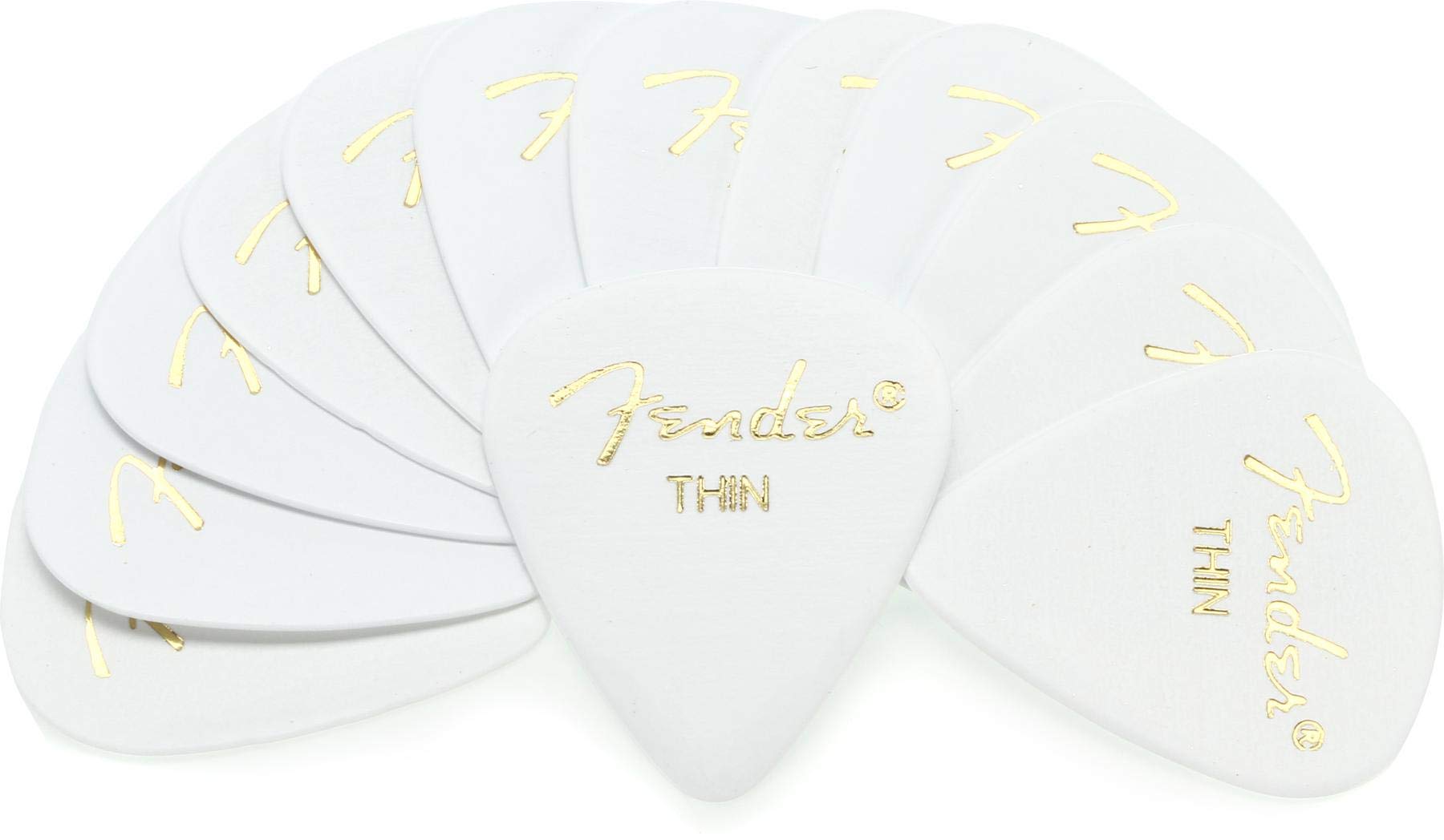 Fender Classic Celluloid Guitar Picks 351 Shape, Guitar Accessories, White, Thin, 12 Pack
