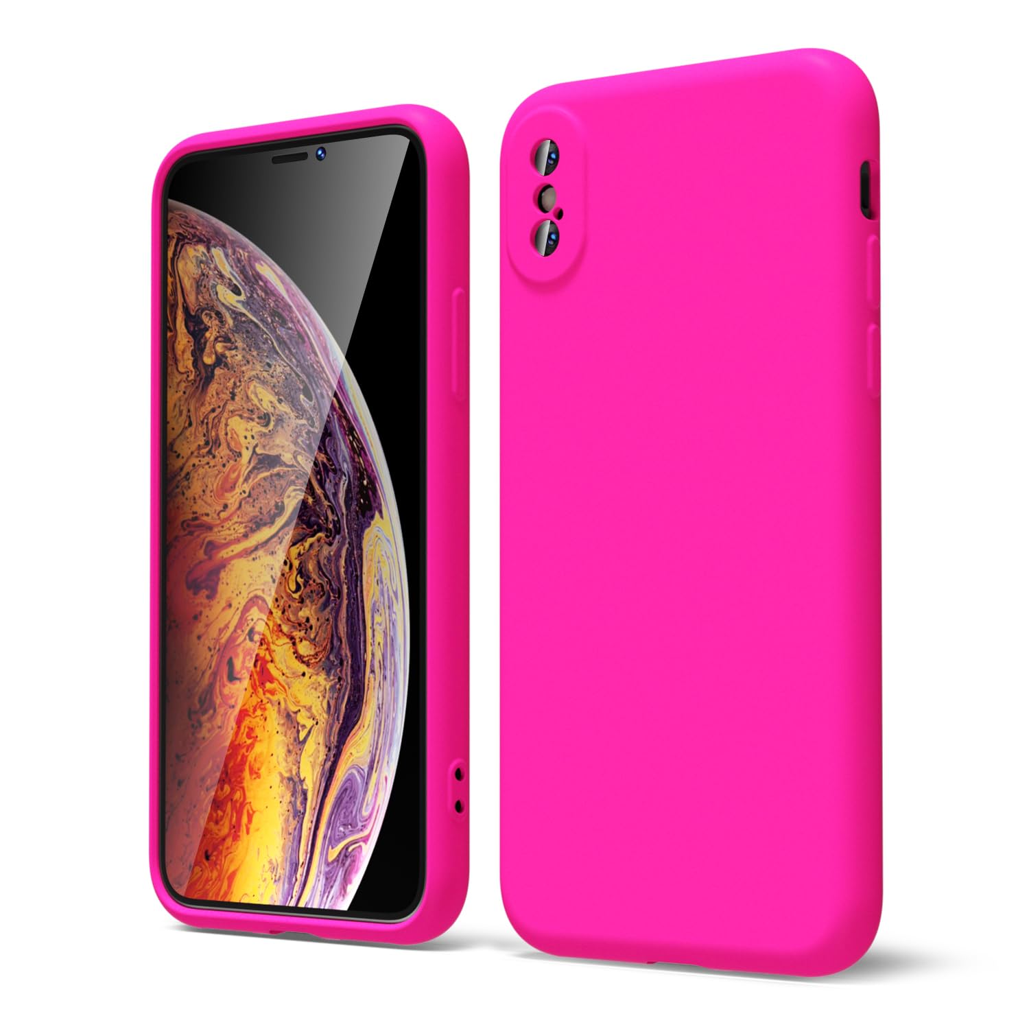 Oakxco For Iphone X Case/Iphone 10 Xs Phone Case Liquid Silicone, Neon Bright Solid Color, Thin Slim Soft Rubber Gel Matte Tpu P