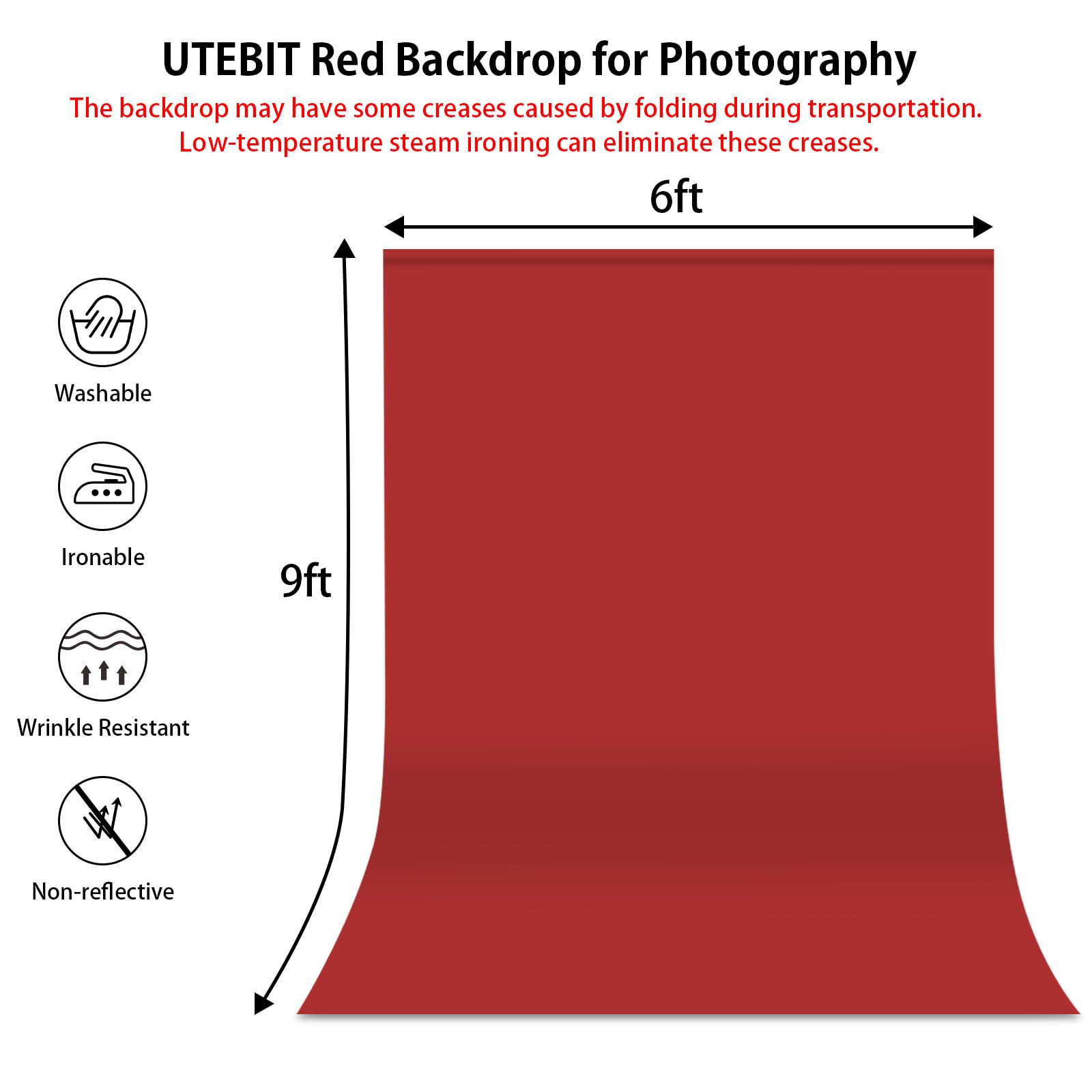 Utebit 6X9Ft Red Photo Backdrop For Photography, Iron-On Red Backdrops Polyester Photography Backdrop For Wedding Ceremony Home