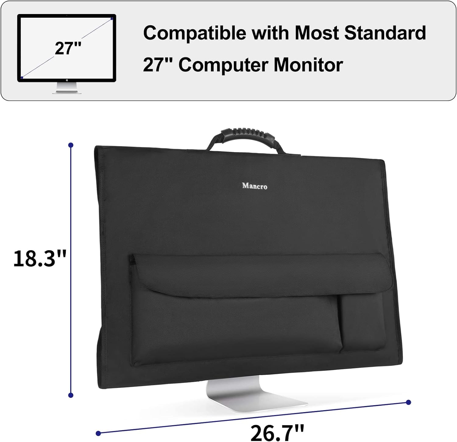 Mancro Monitor Carrying Case Compatible With Apple 27' Imac Desktop Computer, Padded Travel Carrying Bag With Rubber Handle, Pockets For 27' Screen And Accessories, Protective Case Monitor Dust Cover