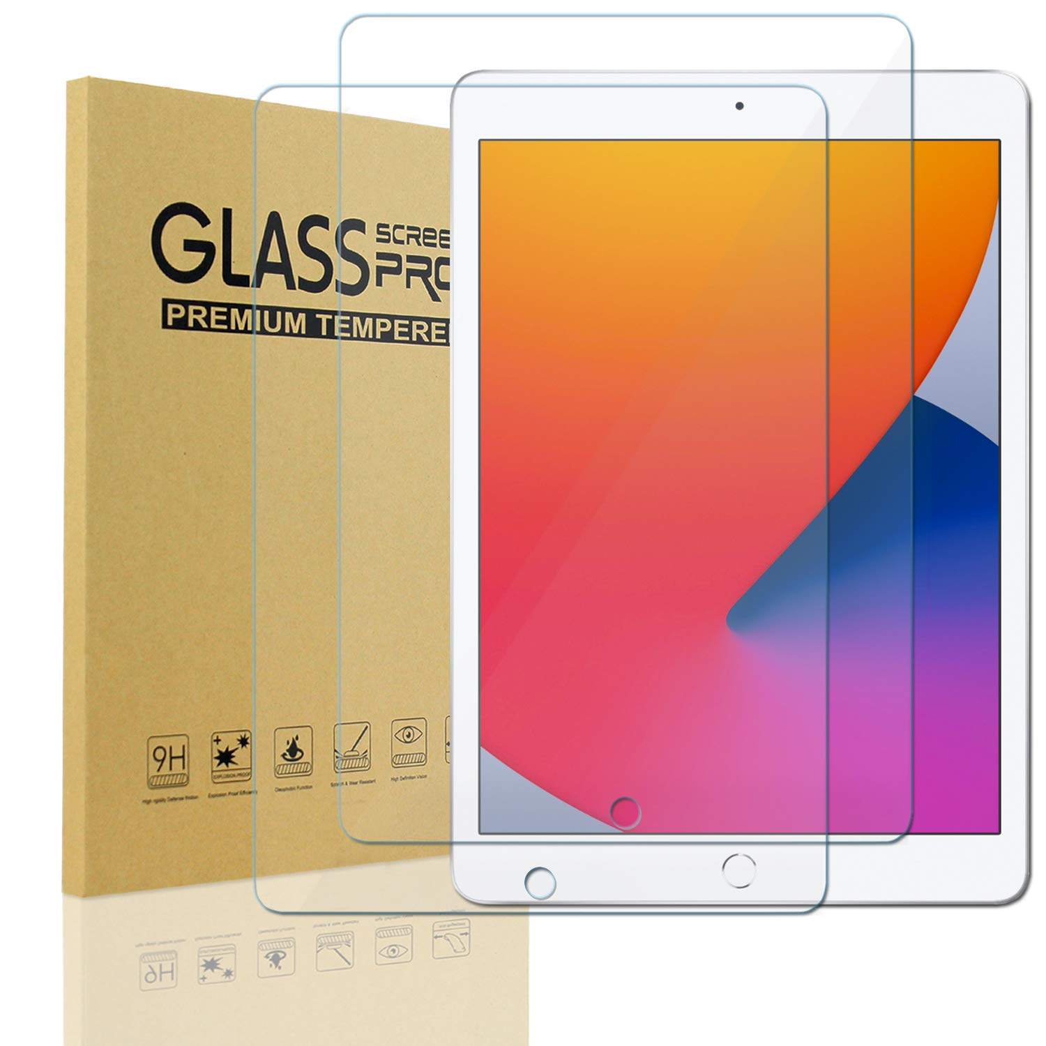 KIQ 2 Pack Tempered Glass Screen Protector for iPad 9.7 Inch 6th Generation 2018,5th Generation 2017,iPad Air 1,iPad Air 2,iPad 
