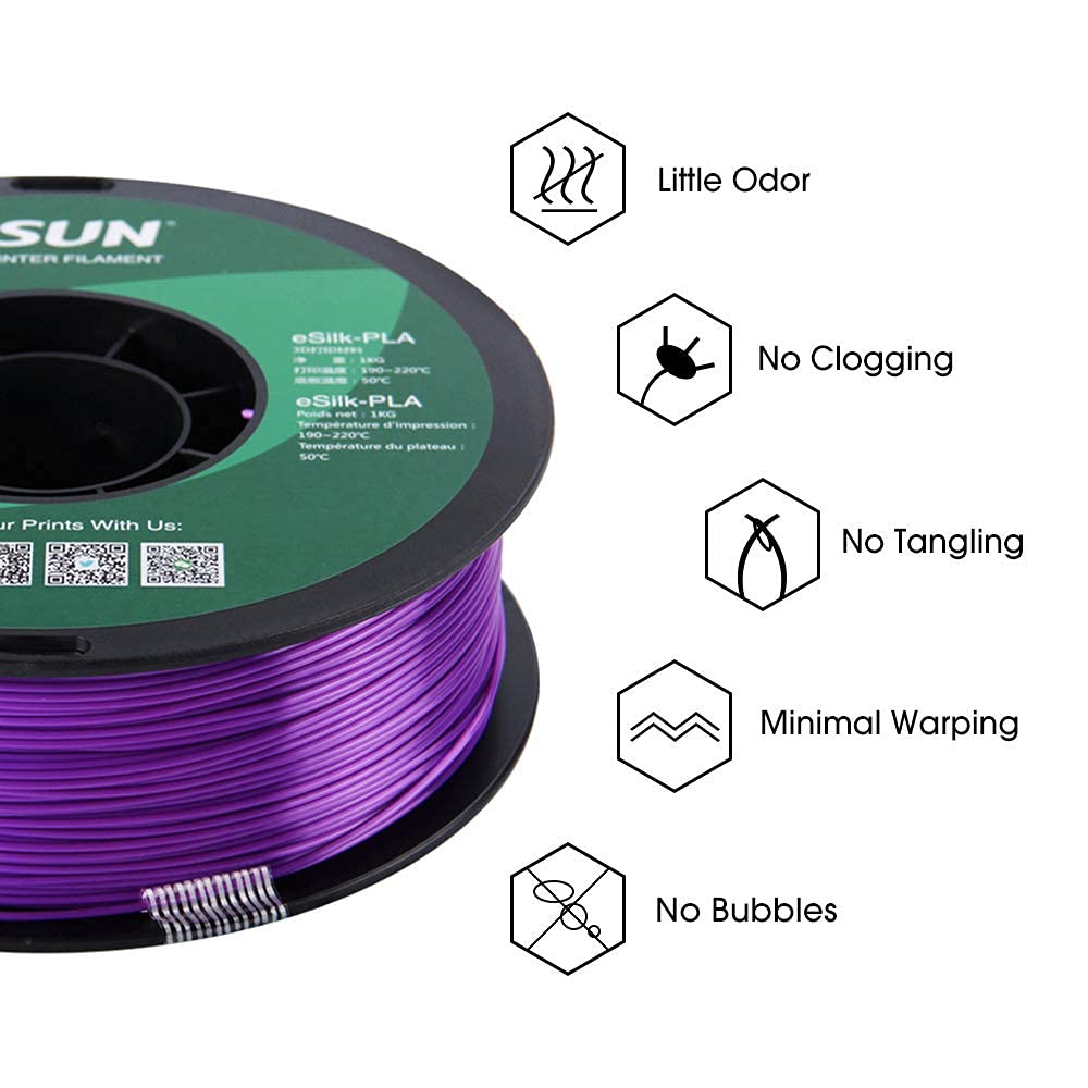 Esun Silk Pla 3D Printer Filament, Dimensional Accuracy +/- 0.03 Mm, 1 Kg Spool, 1.75 Mm, Purple
