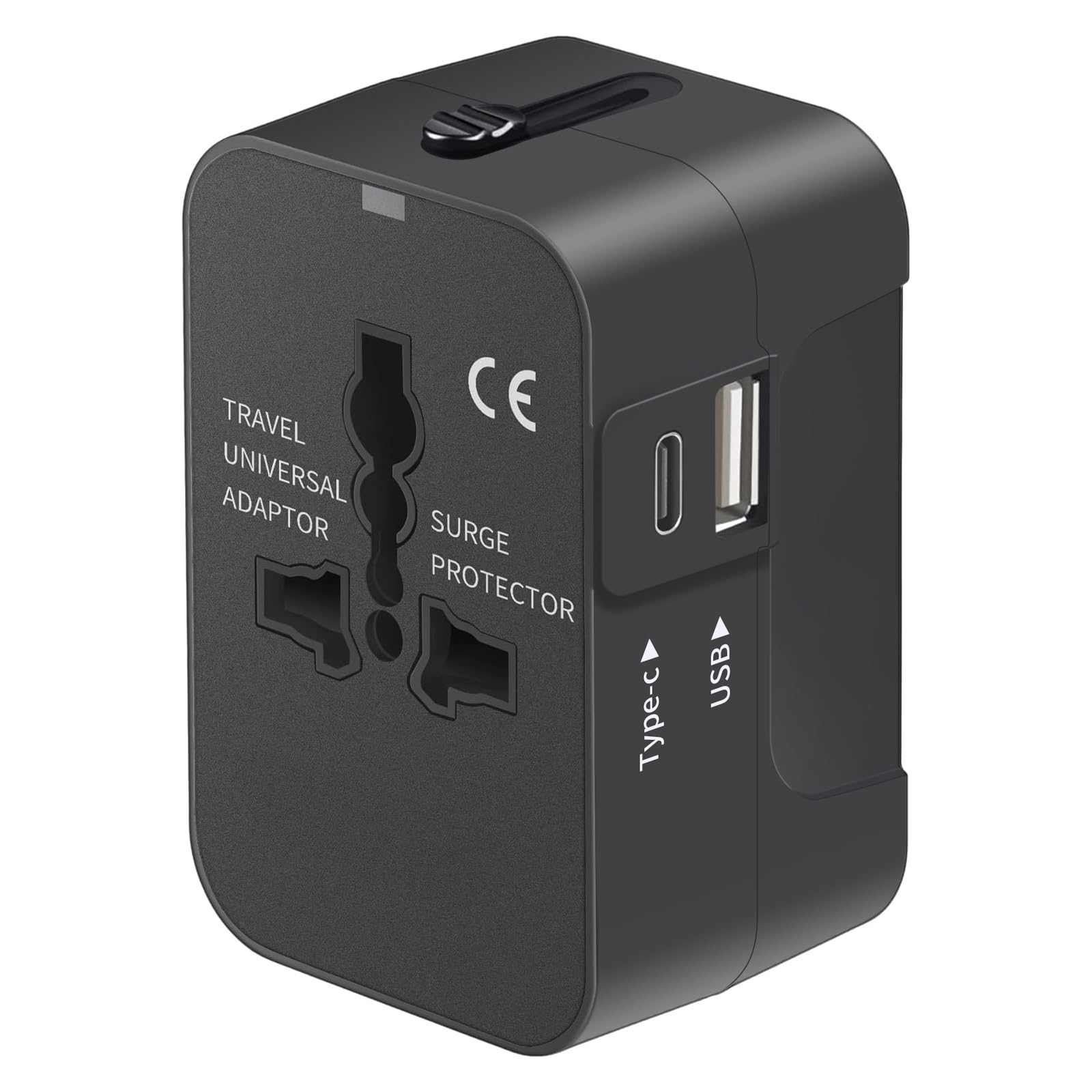 Travel Adapter, Worldwide All In One Universal Travel Adaptor Ac Power Plug Adapter Wall Charger With Usb C And Usb A Charging Ports For Usa Eu Uk Aus Black