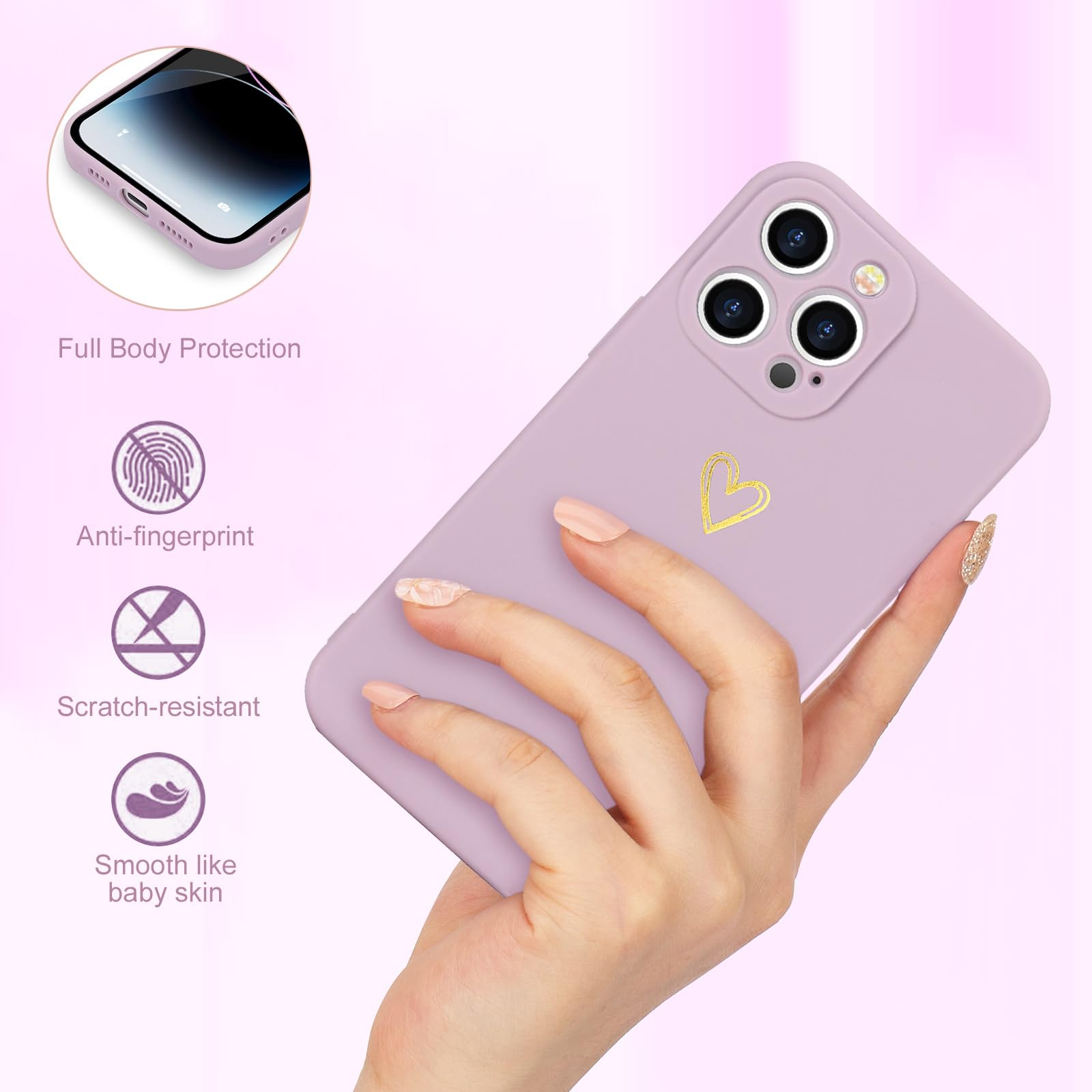 Wirvyuer For Iphone 14 Pro Case Cute Slim Shockproof Phone Case With Wireless Charging Support And Protection, Purple