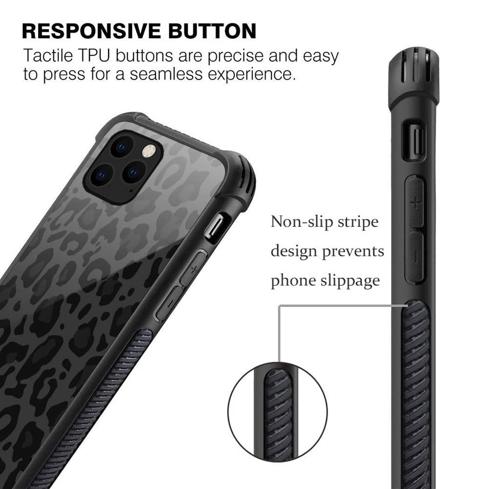 ZHEGAILIAN iPhone 11 Phone Case Black Grey Leopard Anti-Scratch Organic Glass TPU