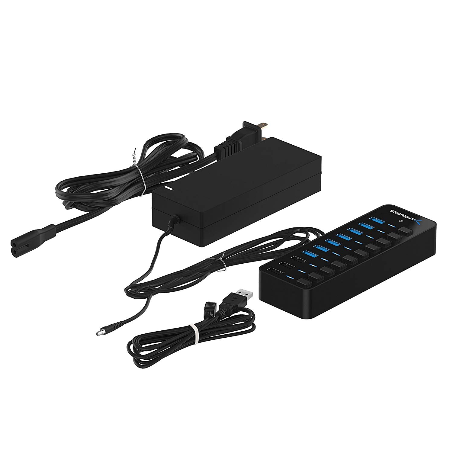 Sabrent 60W 10 Port Usb 3.0 Hub Includes 3 Smart Charging Ports With Individual Power Switches And Leds And 60W 12V/5A Power Ada